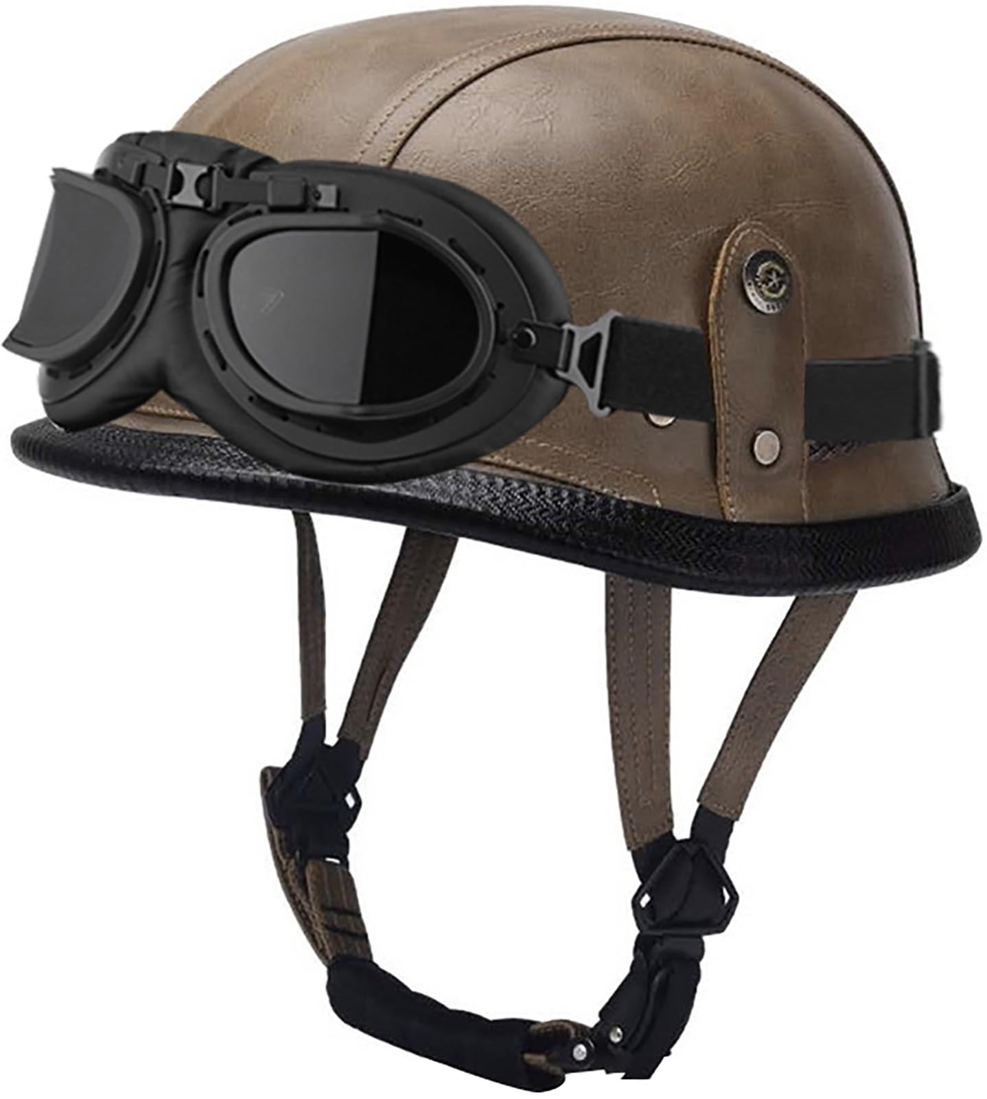 Amazon.co.jp: レザーオートバイハーフシェルヘルメットレトロ