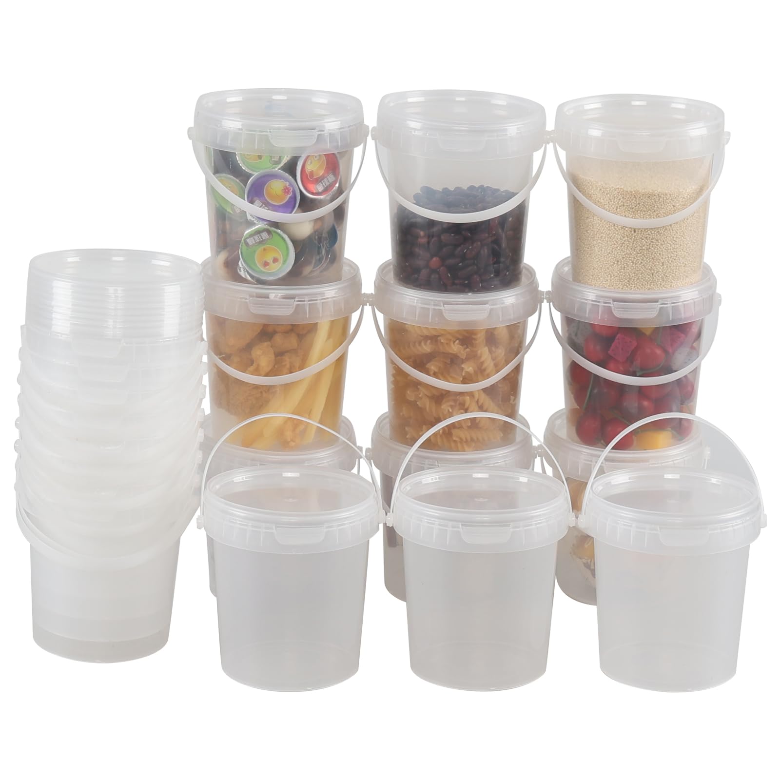 Utiao 20 PCS 27 OZ Round Plastic Ice Cream Bucket with Lid, 0.8 L Clear Food Storage Bucket with Handle