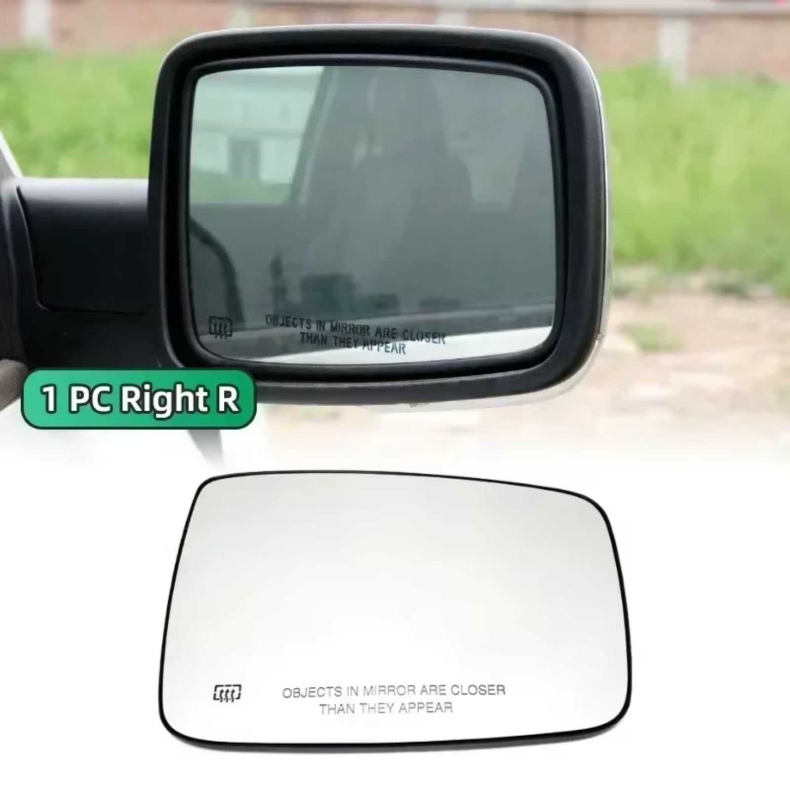 Retrovisor Cristal Retrovisor Exterior Para RAM 1500, 2500, 2009-2019 Repuesto | Lado izquierdo o derecho LH RH espejo retrovisor de puerta de coche calefactado espejo retrovisor(1pc Right)