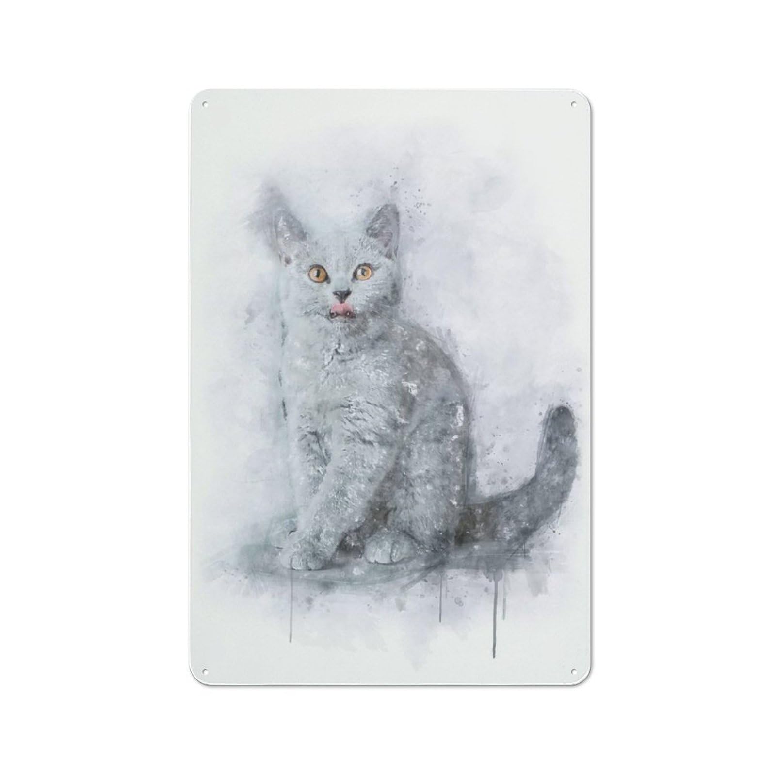 Junmoney Style-2 Metal Plaque 30X20cm With British Shorthair Kitten For Hallway Wall, Rustic Decor, A Metal Wall Feature For Hallways And Entrance Areas