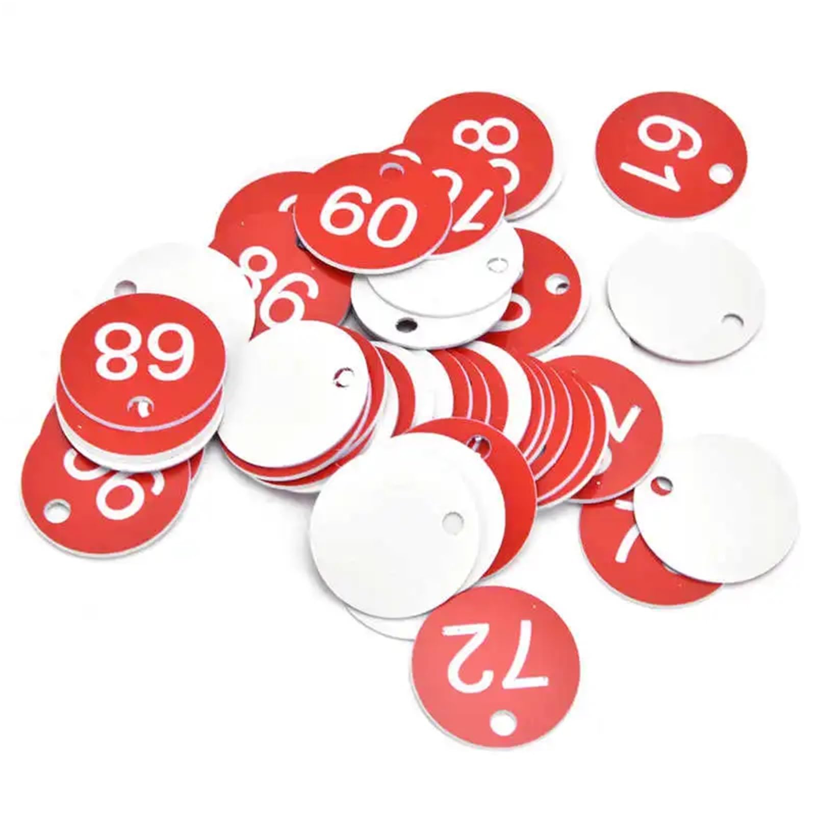 Plastikowe znaczniki numeryczne, Opakowanie 100 czerwonych i złotych plastikowych zawieszek z numerami dla organizacji(Gold)