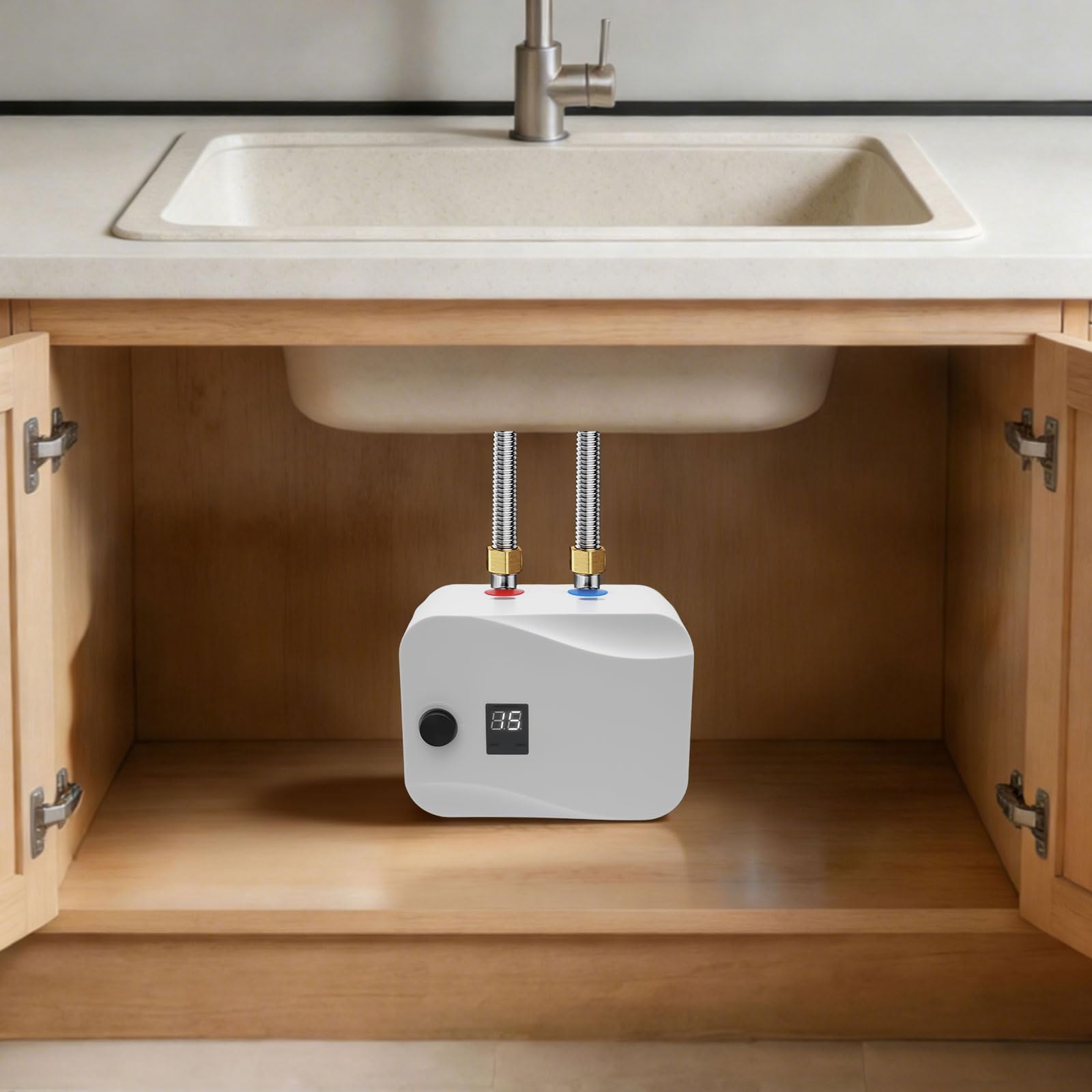Scaldacqua elettrico istantaneo, 6 l, 30-65 °C, 1500 W | Scaldabagno da 0,75 Mpa, indicatore LED, acqua calda istantanea per lavelli da cucina, lavandini, installazione sottolavello
