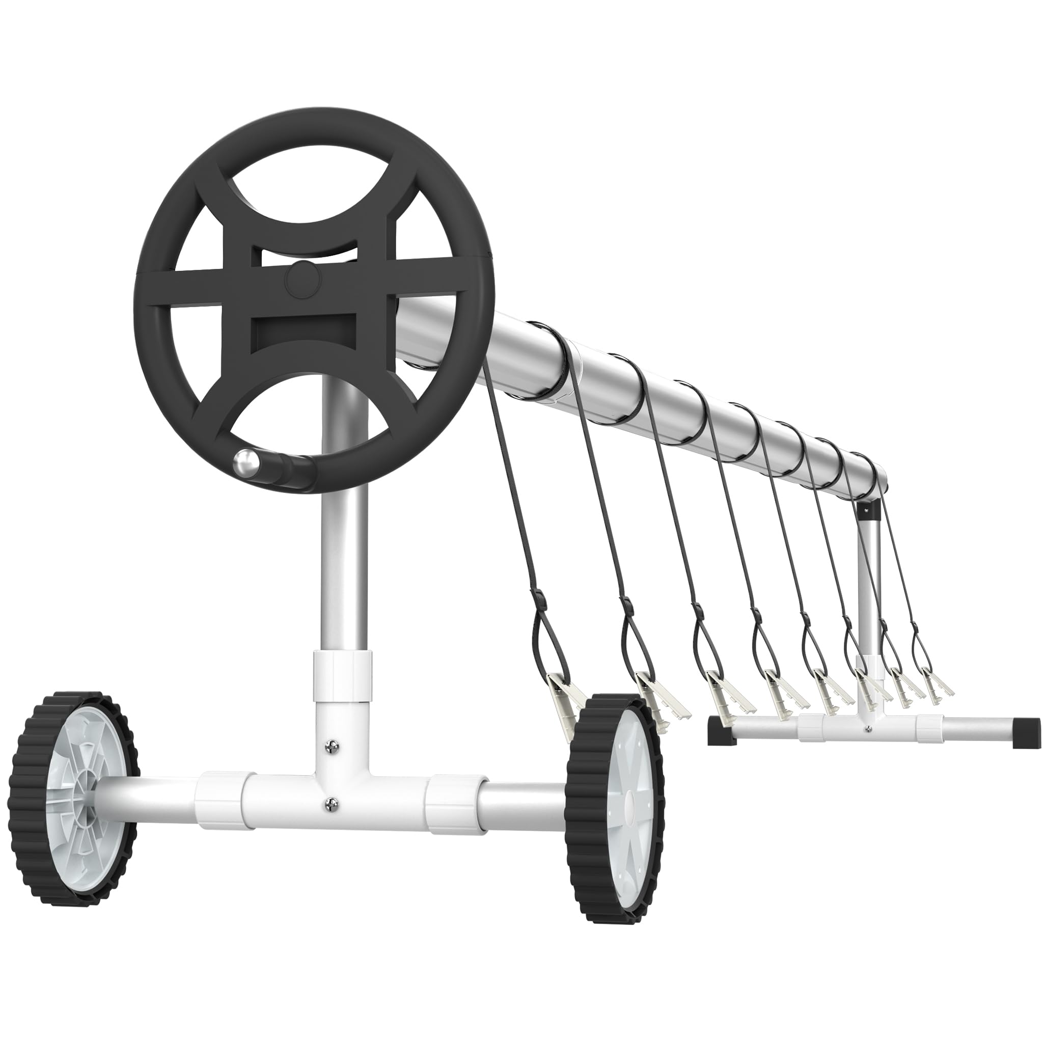 SUBTLETY 300cm-570cm Enrouleur en Aluminium pour Bâche de Piscine Système d'enroulement Mobile avec Roues et Bandes Résistant aux Intempéries pour Bâche Solaire & Couverture Rouleau Suspendu (Type B)