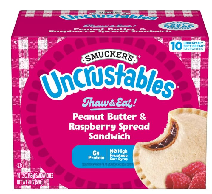 Uncrustables Peanut Butter and Raspberry Sandwich, 10 count (Frozen) - Pack of 5 (total 50 pieces)
