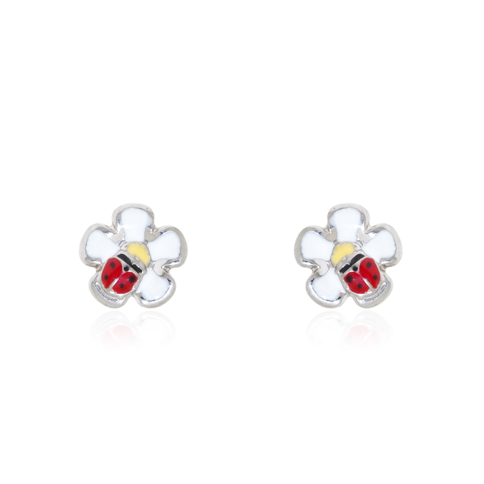 Pendientes niña plata flor mariquita para lucir en el colegio 4