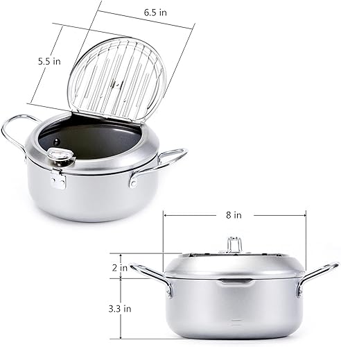 Miniatura 8 de Olla freidora, olla de papas fritas tempura sartén con termómetro (diámetro 8 pulgadas), 8 pulgadas