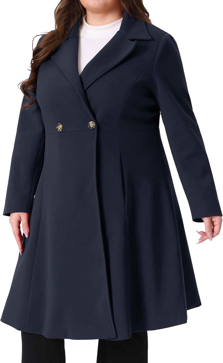 Agnes Orinda Plus Size Winter Coats for Women Notch Lapel Double Breasted with Pockets A Line Elegant Trench Pea Coats - Image 2