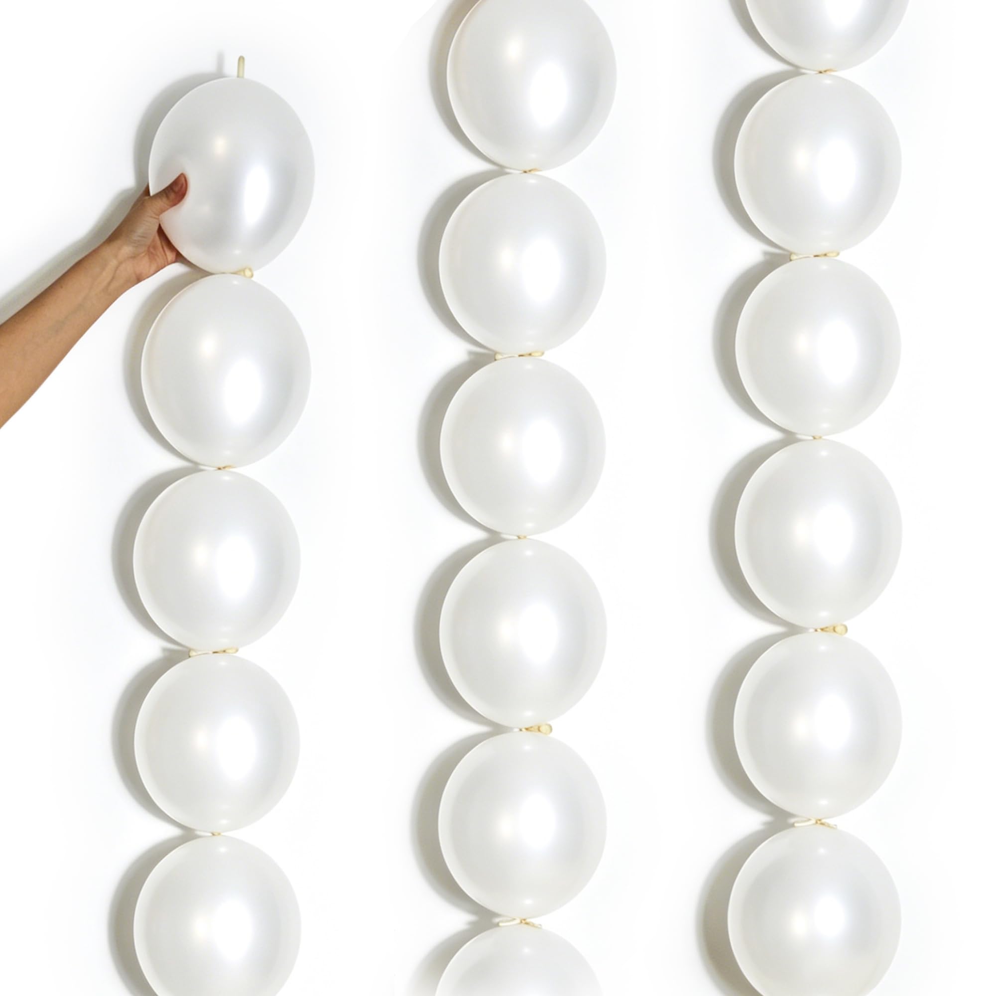 Photo 1 of 100 Pcs Quick Link Balloons White Metallic 6 inch, Latex Linking Balloons Pearl White for Balloon Wall/Arches/Chains, Birthday Party Wedding Anniversary Graduation Arch Party Decor