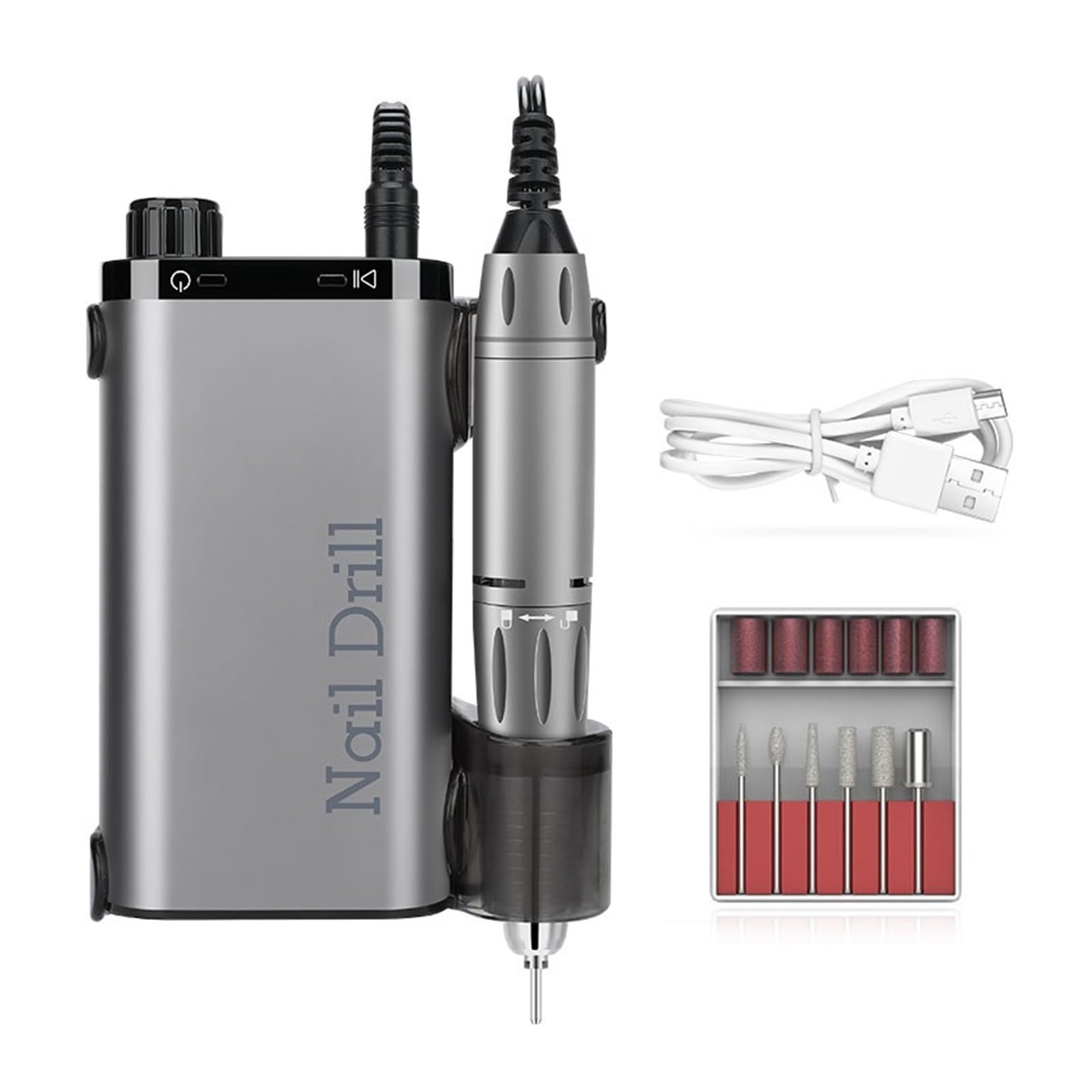 Fresa per Unghie, Trapano elettrico for unghie 35000 RPM for manicure, set di frese for lucidatura gel, attrezzatura for unghie for salone con penna for trapano for unghie(Sky grey)