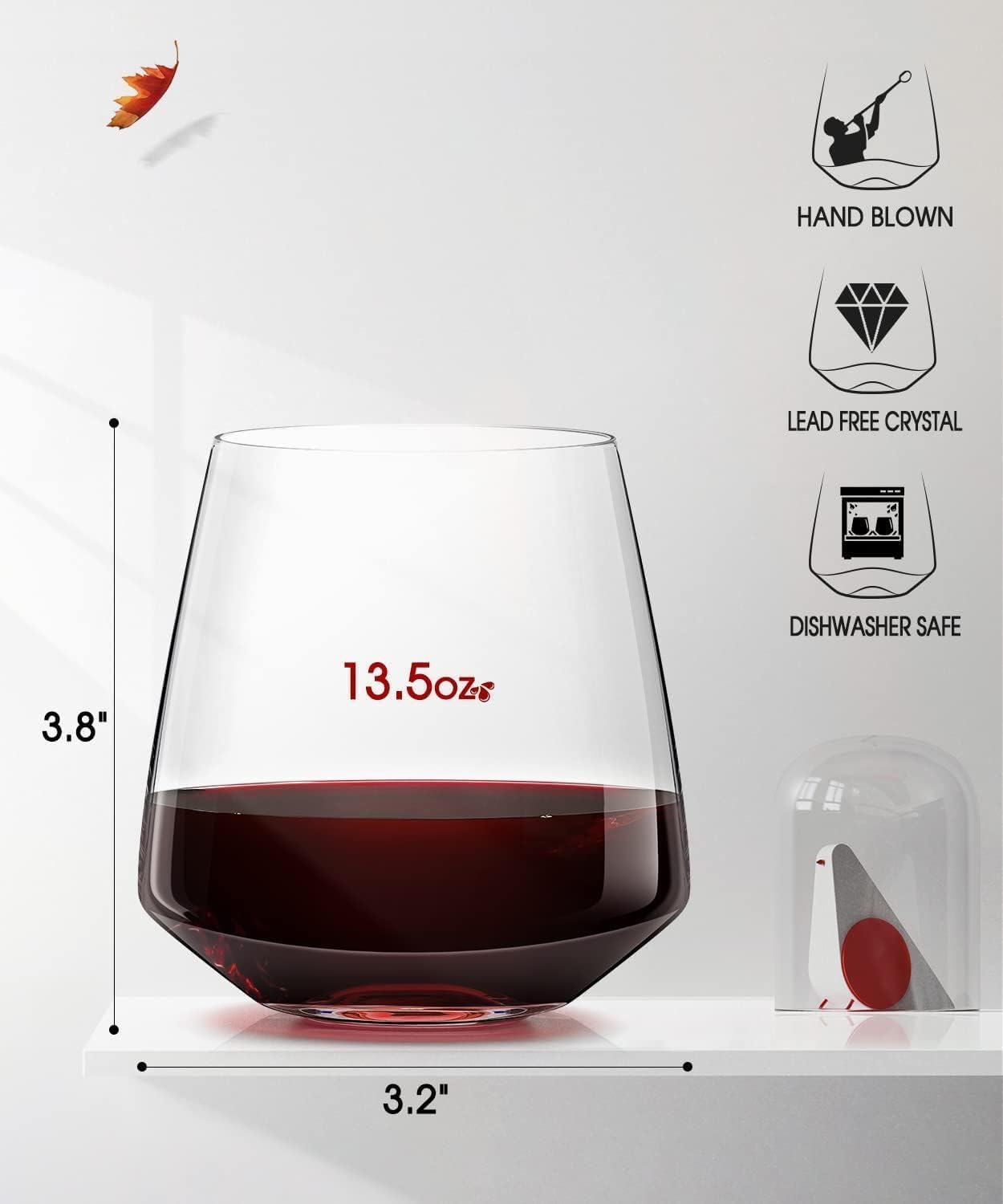 Weingläser ohne Stiel, 383 ml, mundgeblasene Rot- und Weißweingläser, einzigartiges Geschenk für Sie zum Geburtstag, Hochzeit, Weihnachten, Jahrestag, 6 Stück