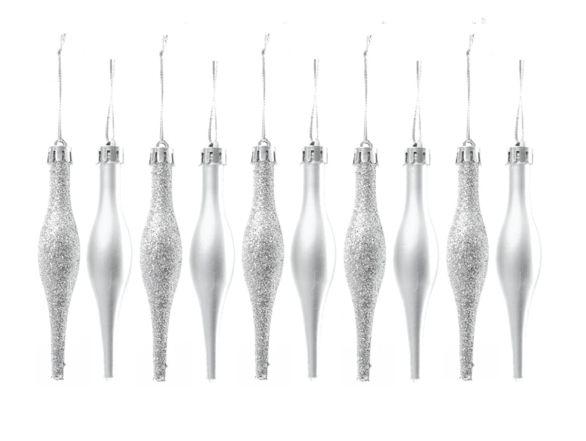 Simply Products 10 Droplet Baubles - Great Christmas Tree Decoration, Matte & Glitter Icicle Baubles (Silver Glitter & Matte) - Image 2