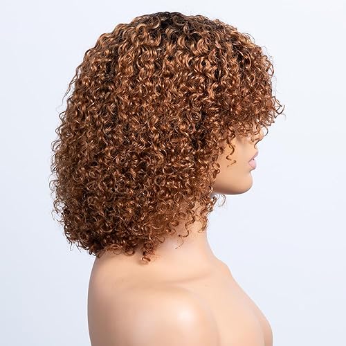 Miniatura 3 de Pelucas humanas cortas de onda de agua con flequillo para mujeres negras, pelucas de cabello humano virgen 100% brasileño hechas a máquina sin