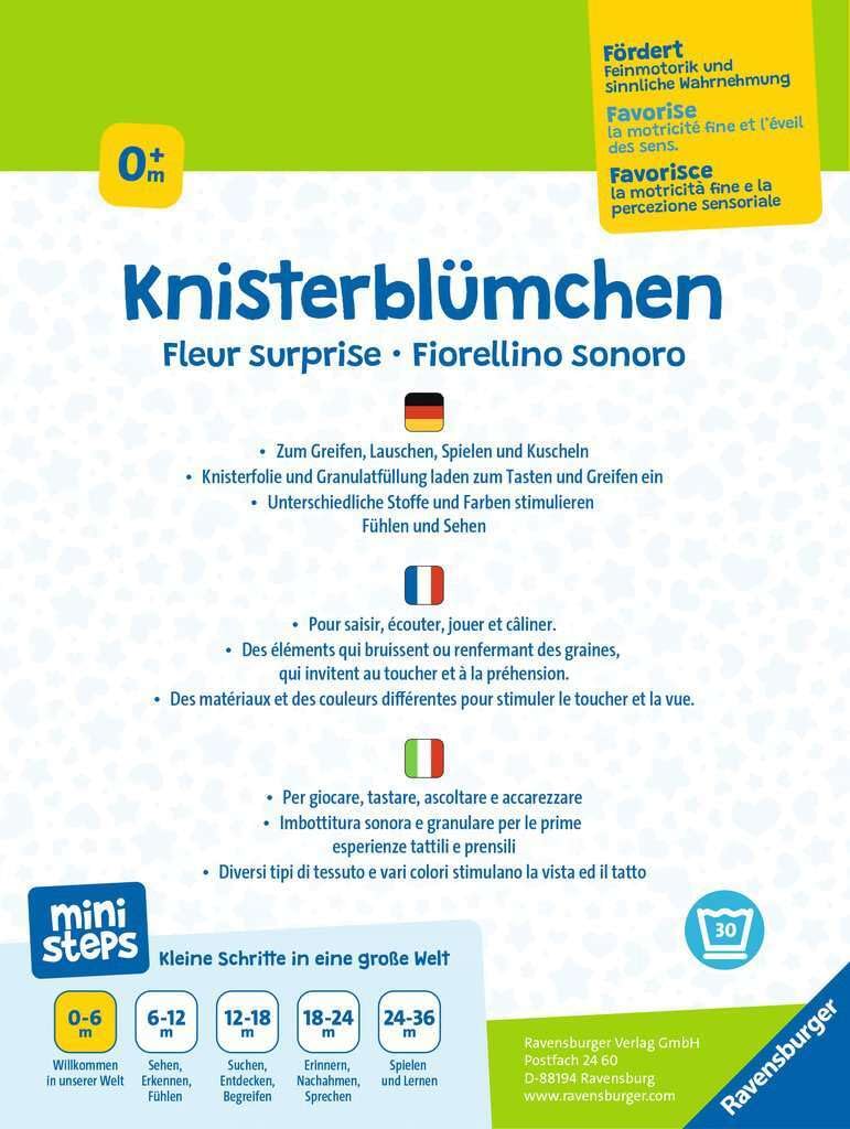 Ravensburger ministeps 4154 Knister-Blümchen, Schmusetuch und Greifling mit Knister-Geräusch, Baby Spielzeug ab 0 Monate