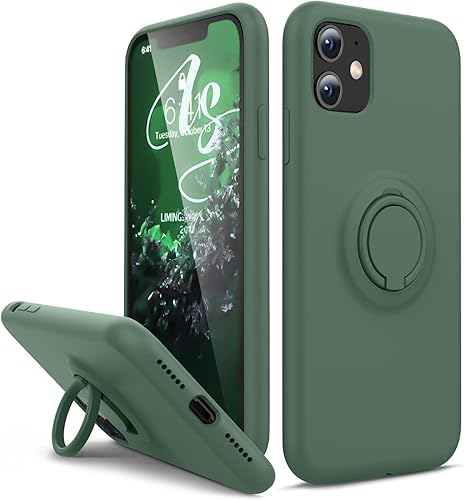 HAVVA Compatible con iPhone 11, silicona y anillo de soporte de la serie forro de microfibra suave antiarañazos, funda protectora de cuerpo completo