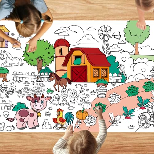 VARACL Farm Animals Coloring Tablecloth For Kids, DIY Crafts Farm Coloring Table Cloth,Jumbo Animal Giant Coloring Poster For Home Classroom Activities Birthday Party Decorations Supplies