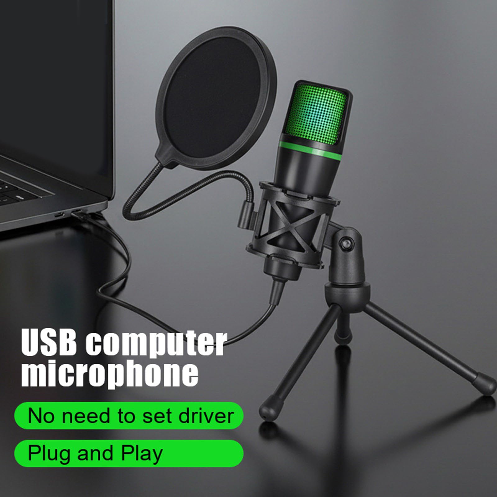 Generico Microfoni da gioco USB con illuminazione LED RGB, manopola