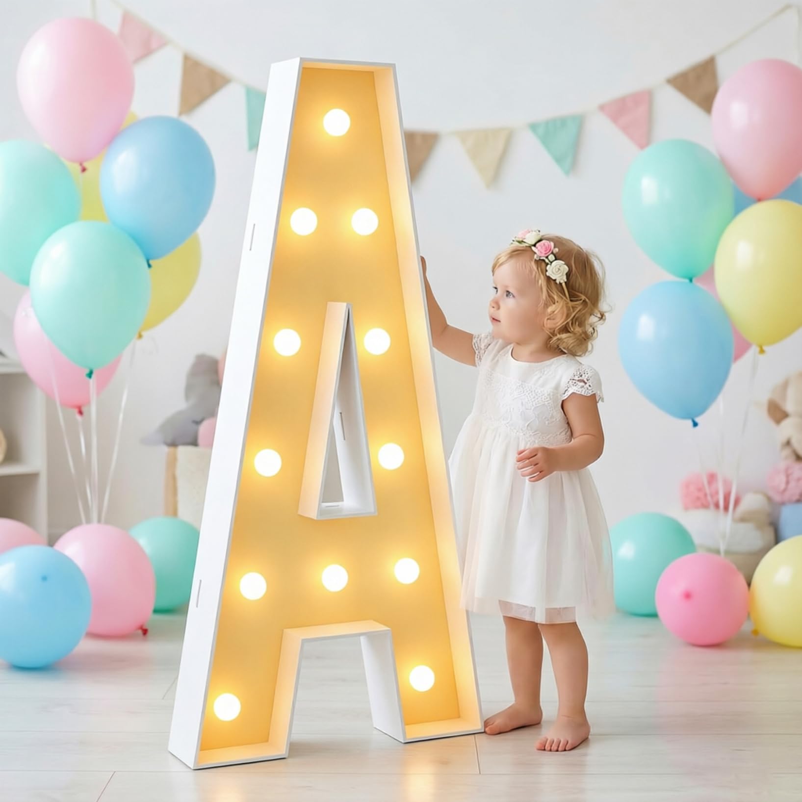 Large Marquee Light Up Letter A Party Decor, LED Foam Board Mosaic Frame Light Sign Birthday Wedding Backdrop Graduation, 100cm-3.3ft