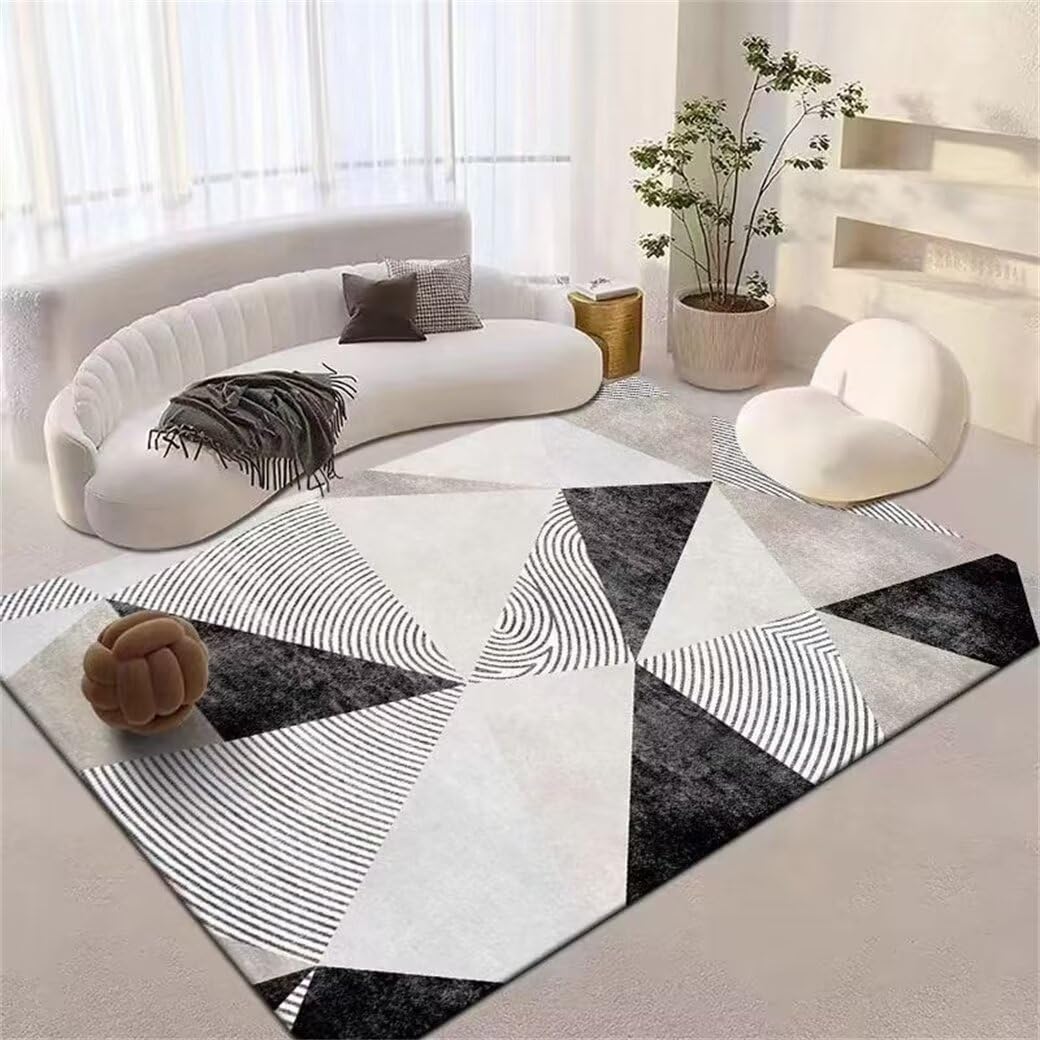 Tapis de salon gris foncé 200x250cm lavable et moderne avec stickers géométriques pour chambre