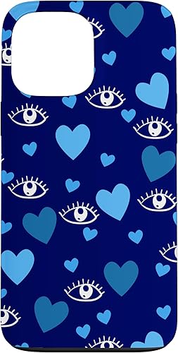 iPhone 13 Pro Max - Funda con diseño de ojos blancos y ojos turcos, diseño de corazones azules