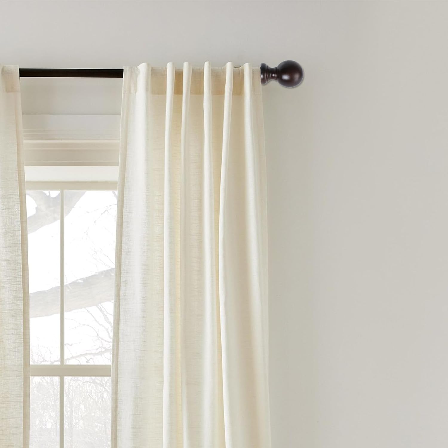 T Tulead Brown Ball Finial Wooden Curtain Rod Finials Screw-on Drapery Rod End Caps 4PCS