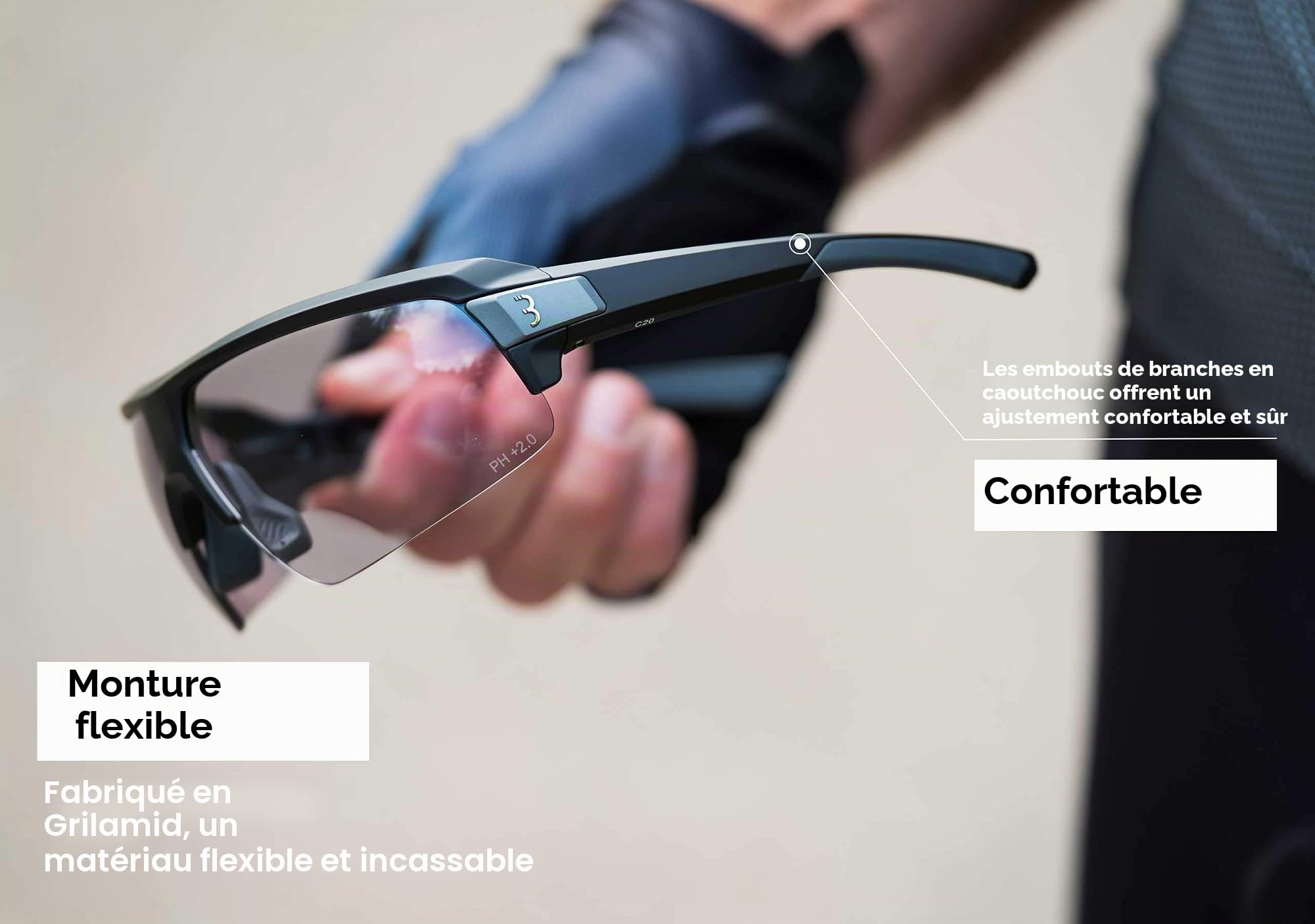 BBB Lunettes de cyclisme unisexes avec verres photochromiques + 2.0 dioptrie magnétique interchangeable, léger, protection UV, pour vélo, homme et femme (lot de 1)