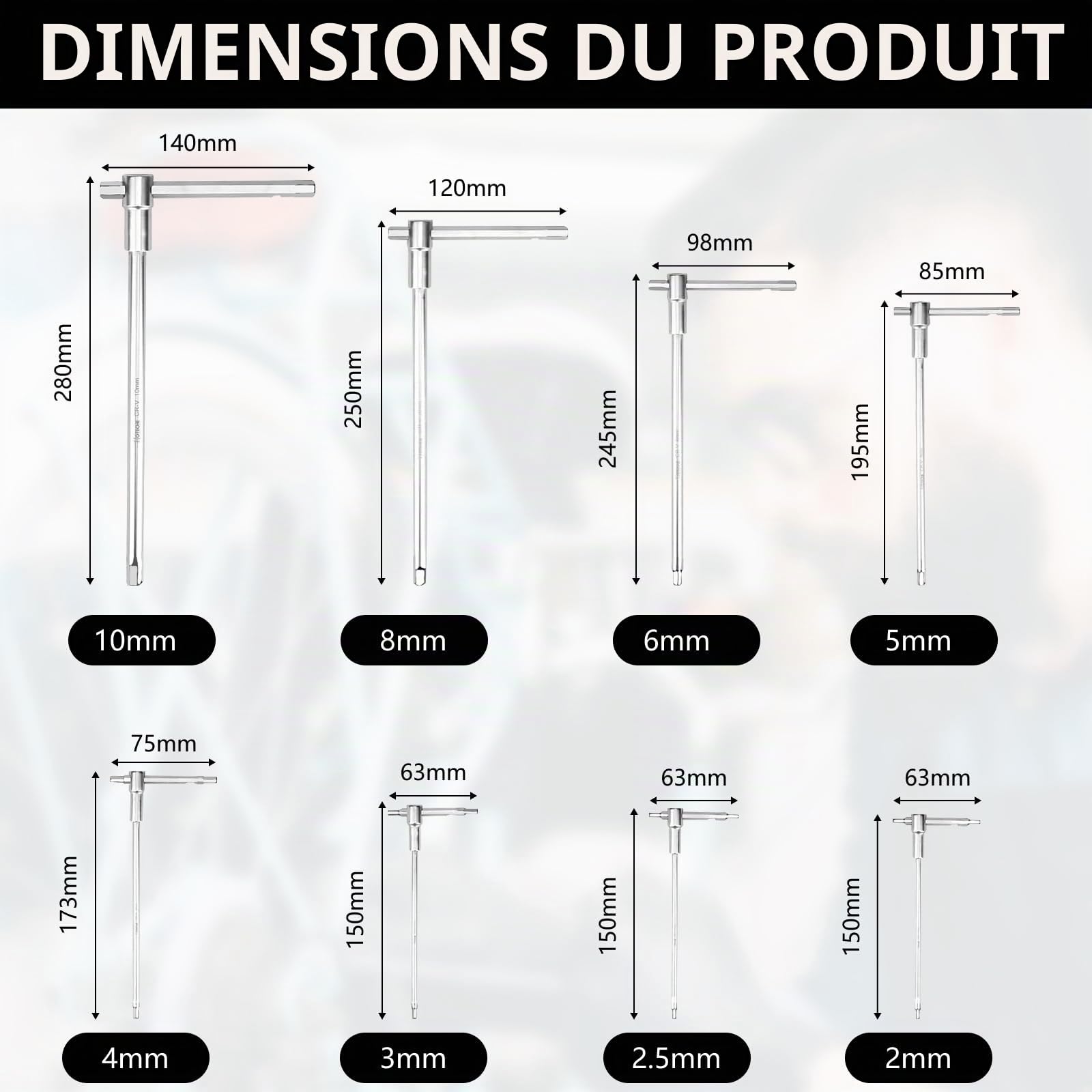 Clé Allen 8 PièCes, Six Pans Creux Manche En T Pour Montage DéMontage Et RéParation Acier Au Chrome-Vanadium Crv 2-10 Mm (2/2,5/3/4/5/6/8/10 Mm)