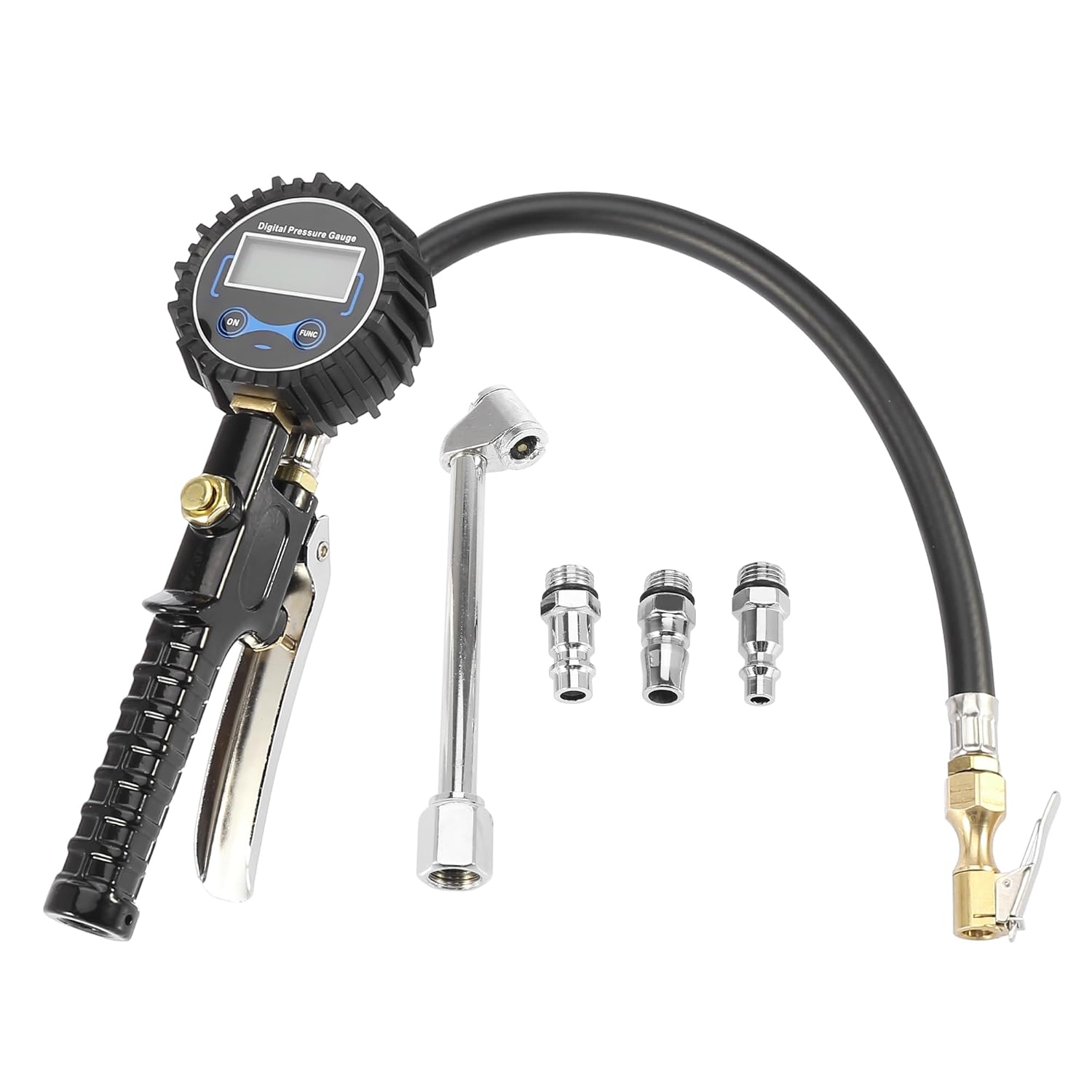 X AUTOHAUX 3 a 300PSI portátil digital medidor de presión de neumáticos inflado clip rápido deflación con palanca 3 tipos de boquillas de entrada de