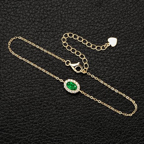 YUNKAI 925 Sterling Silver Emerald Bracelet, Birthstone Bracelet for Women, Dainty Green Stone Adjustable Link Bracelet Birthstone Jewelry Gift for Her Anniversary Birthday2