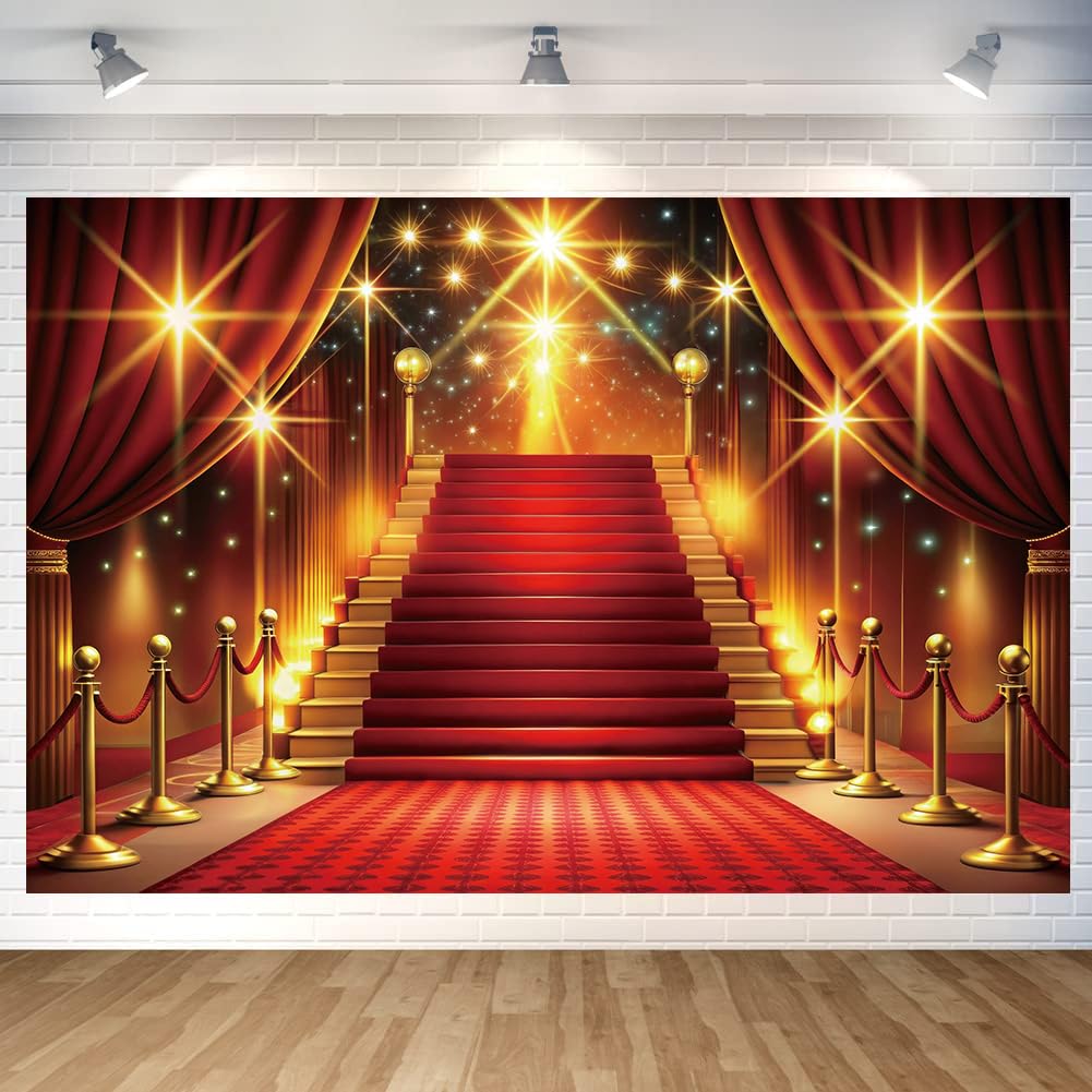 YongFoto 2.5 X 1.8 M Vinyl Backdrop VIP Red Stage Carpet Gold Glitter - View #8