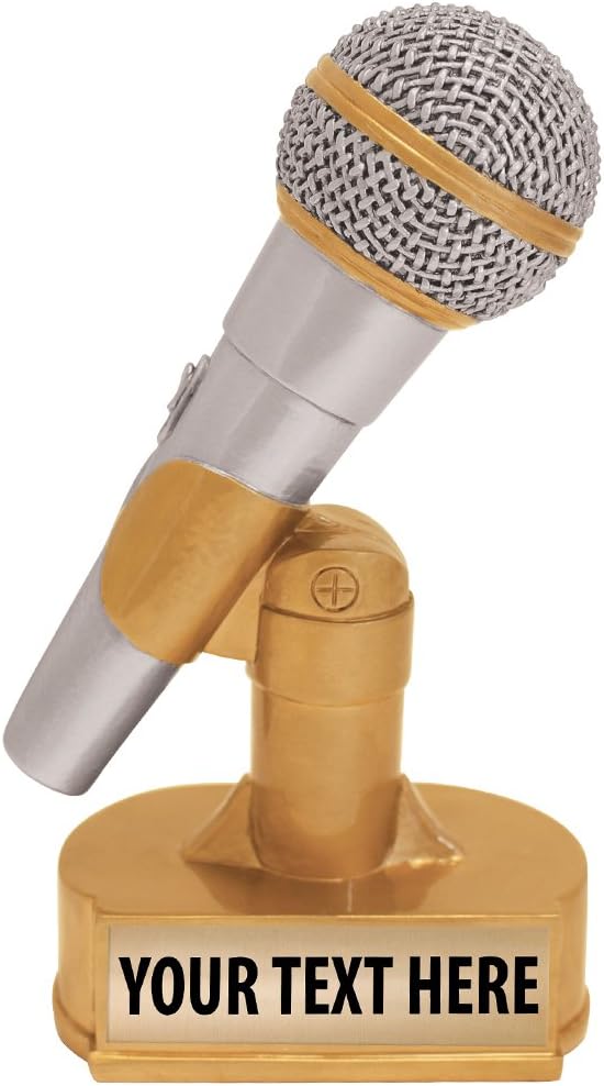 Crown Awards Hand Painted Microphone Gold Sculpture- Great for Singing, Music, Karaoke, DJ's, Radio Prime