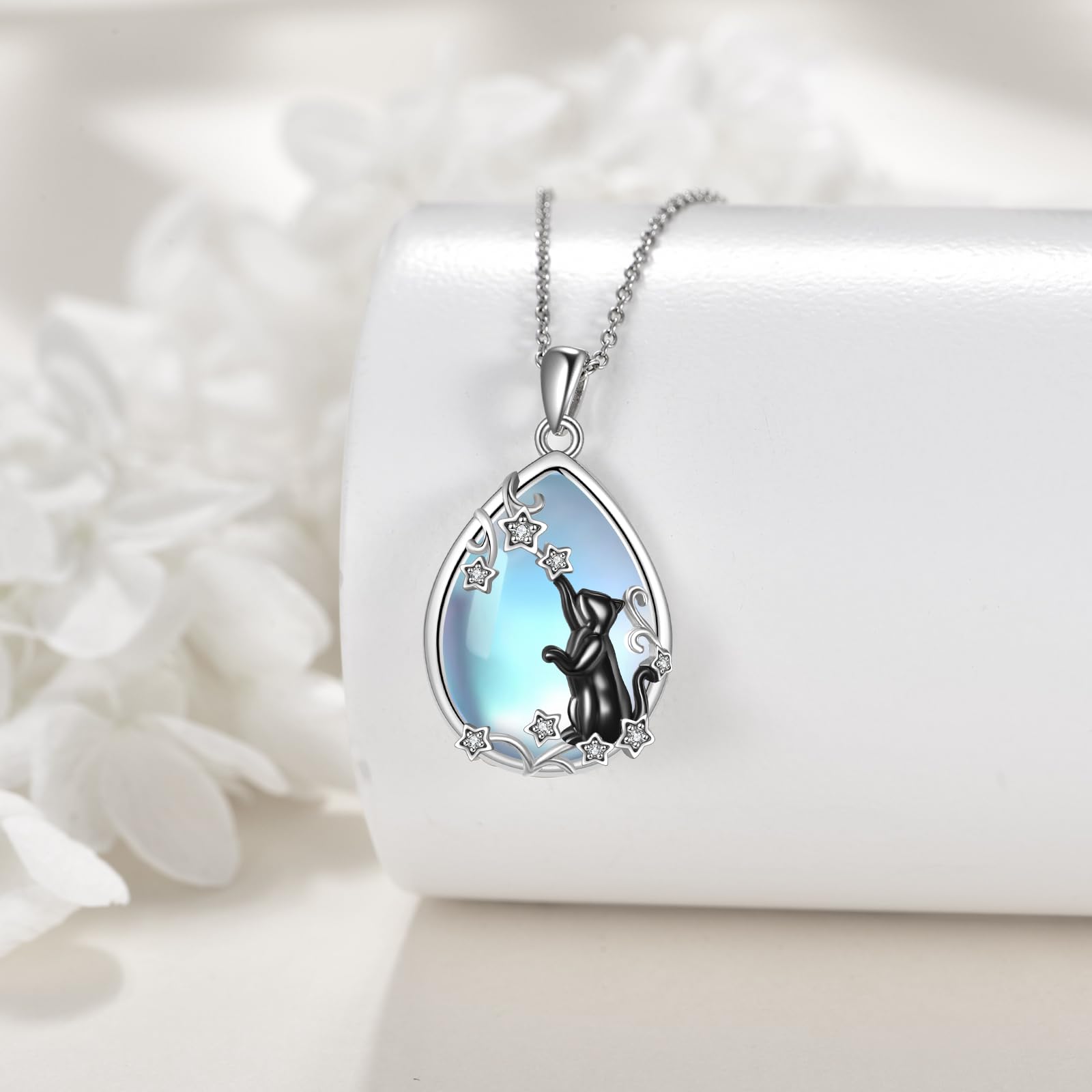 YAFEINI Collana con Pietra di Luna in Argento Sterling Volpe/Axolotl/Gatto/Cane/Panda/Mucca Collana con Ciondolo Gioielli con Animali Regali per Donna Ragazze