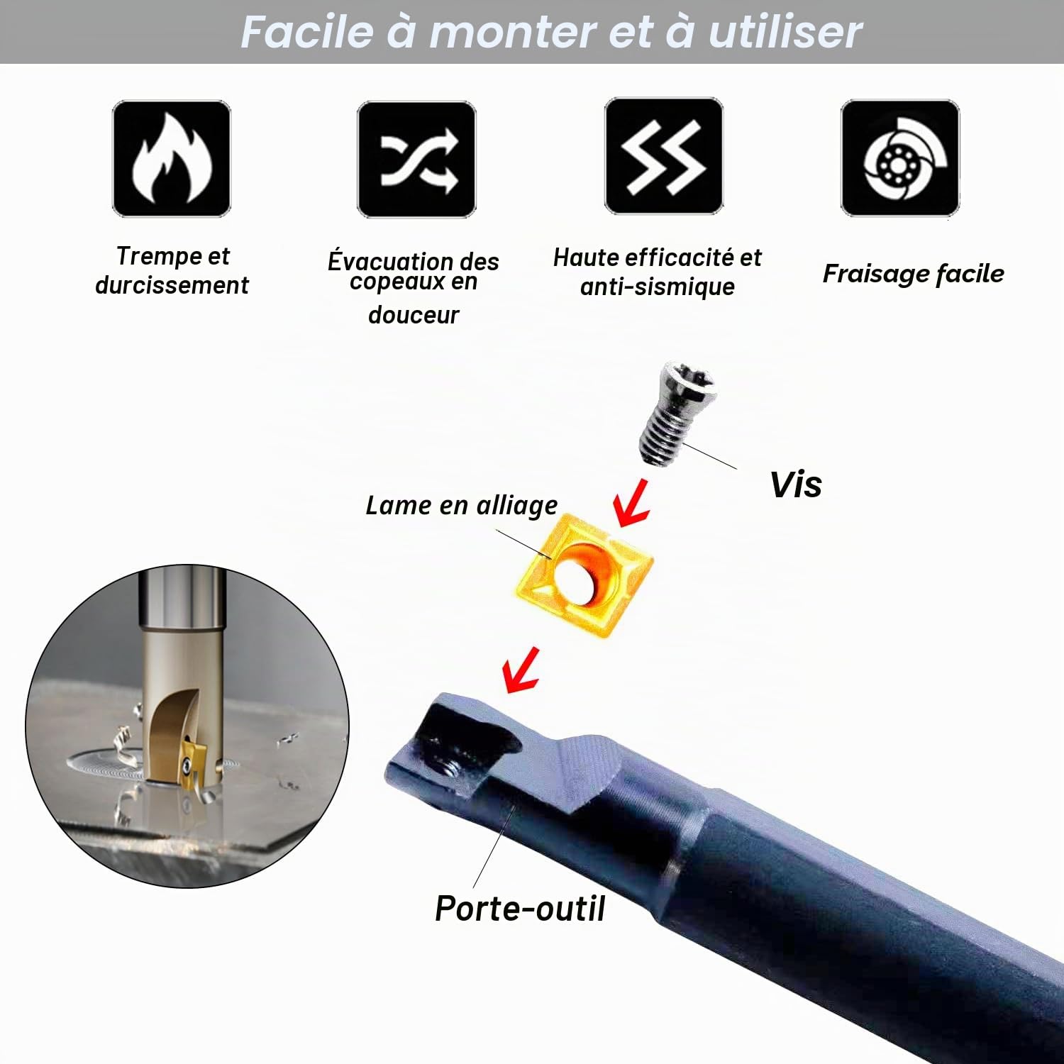 21pcs 12mm Porte-Outil De Tournage Tige Tour Set Barre D'Alésage Tournage Kit Tournage en Carbure Multifonctionnel Support Alésoir avec Inserts De Carbure, clés pour Outil de Tour