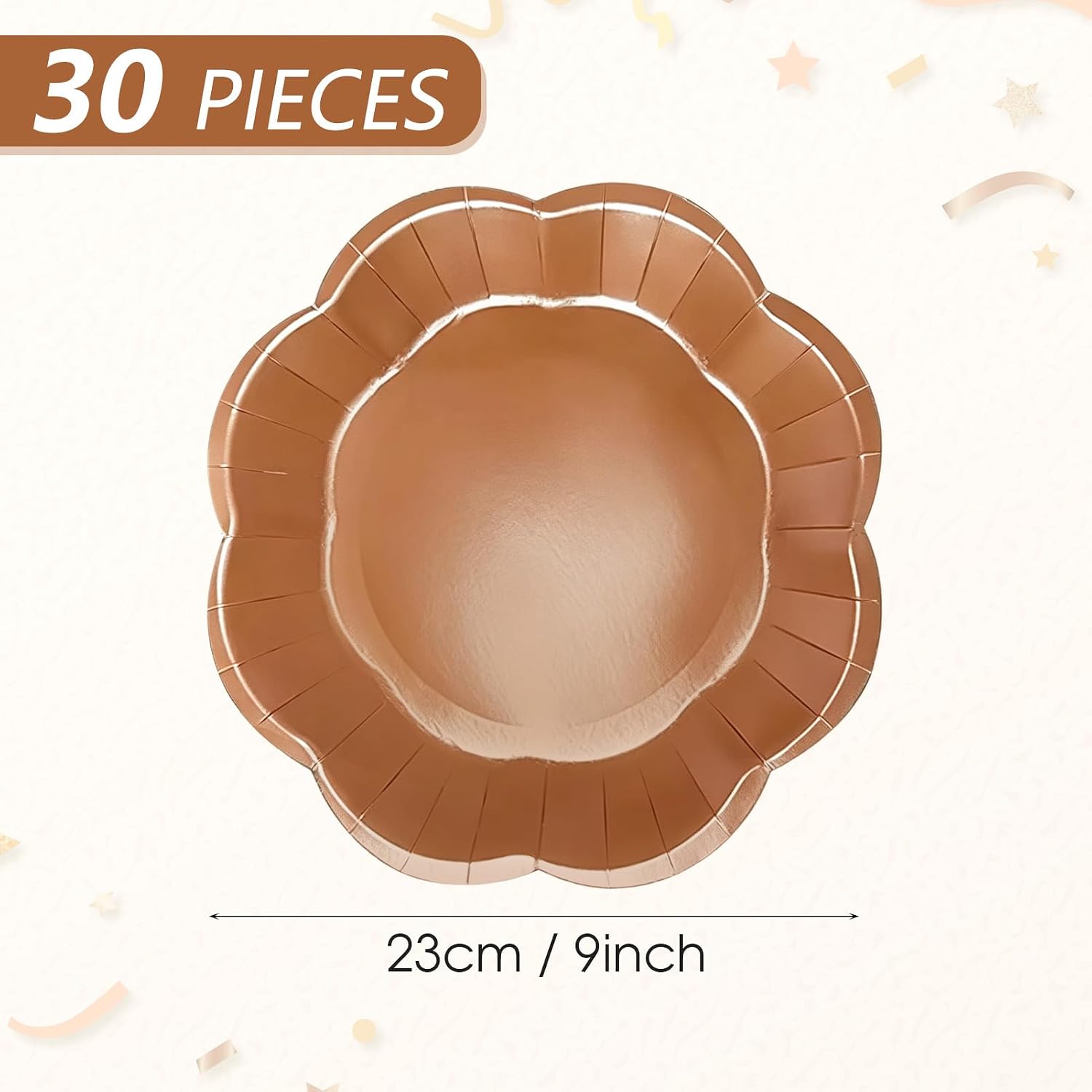 30 Pcs Brown Paper Plates 9inch Disposable Scalloped Paper Plates Set image 2