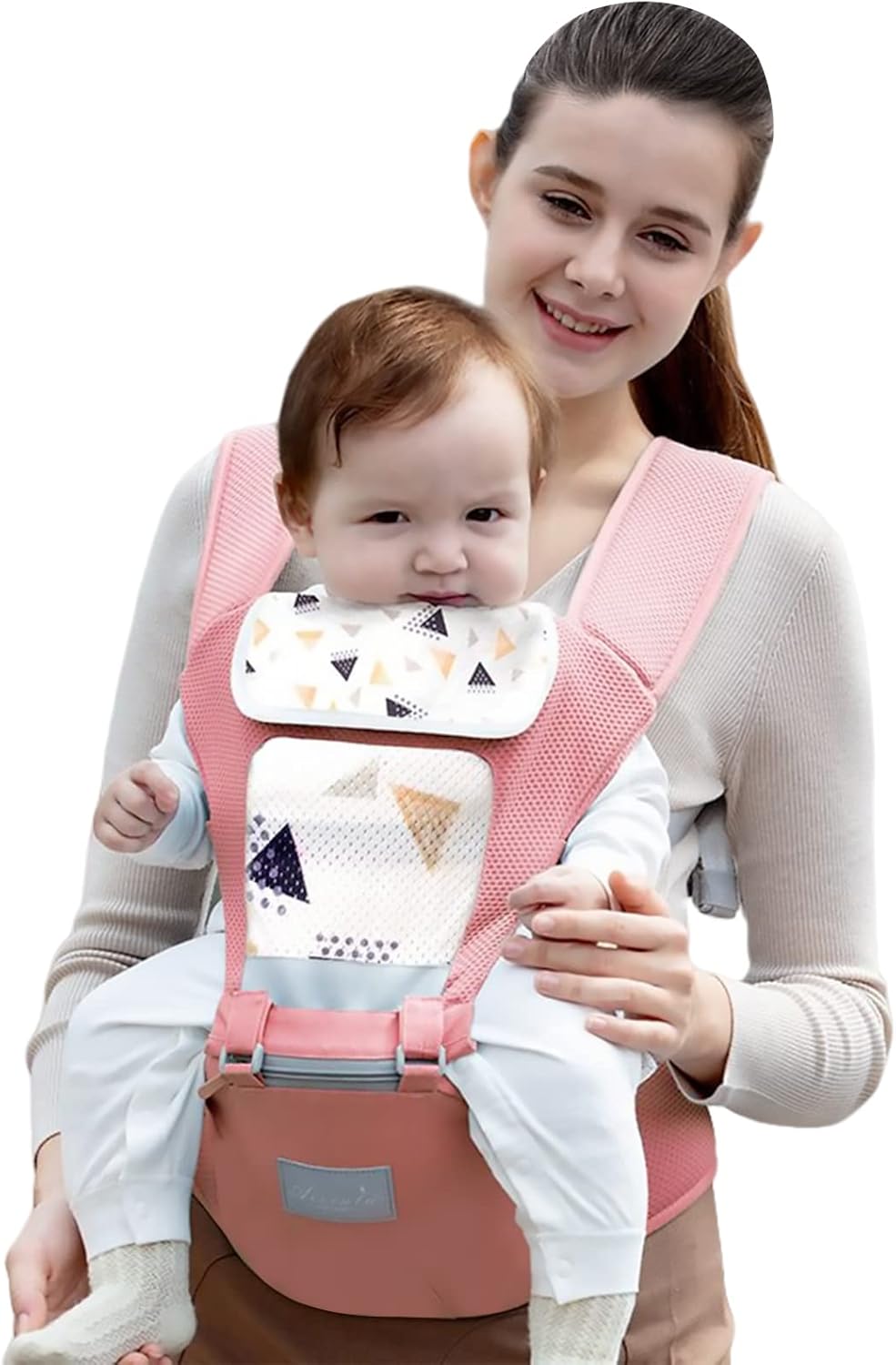 Sonarin 軽量 通気性 ベビーキャリア ヒップシート 抱っこ紐 おんぶ紐 赤ちゃん 抱っこひも スリング ポーチ 多機能 人間工学 調整可能 対面抱き 前向き抱き 新生児 0 36か月 よだれかけ付き ピンク メーカー再生品