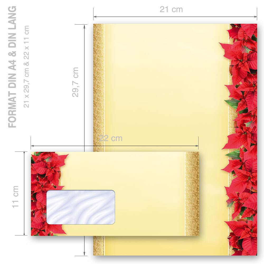 Set Complet De 40 Pièces Motif De Noel, DÉCORATION DE NOËL Noël 20 Feuilles De Papier à Lettres Et 20 Enveloppes DIN LONG Sans Fenêtre | Paper-Media