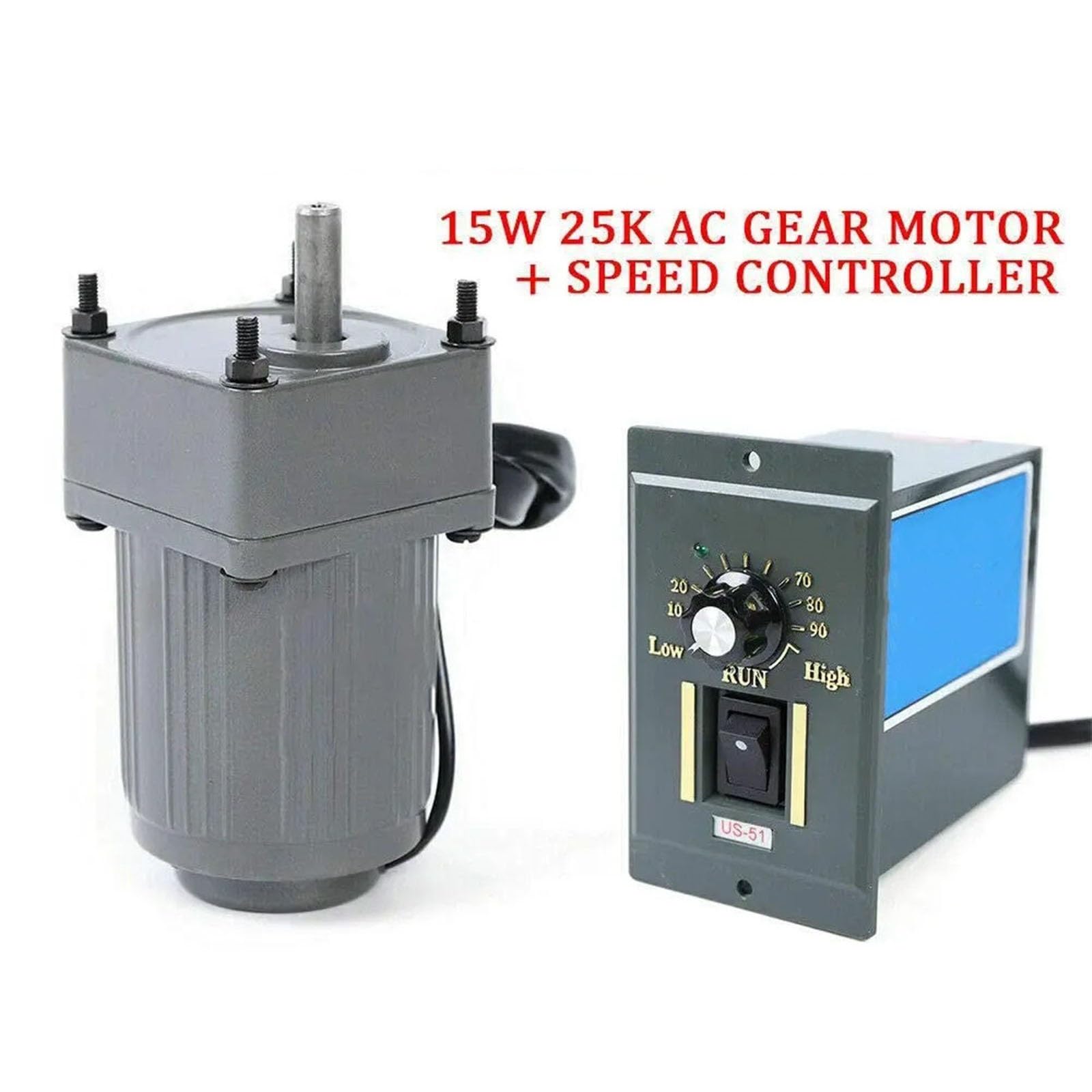 1 motorreductor de velocidad variable de CA de 15 W y 220 V CA con control de velocidad monofásico y marco de 70 x 70 mm Reducción de par(100RPM)