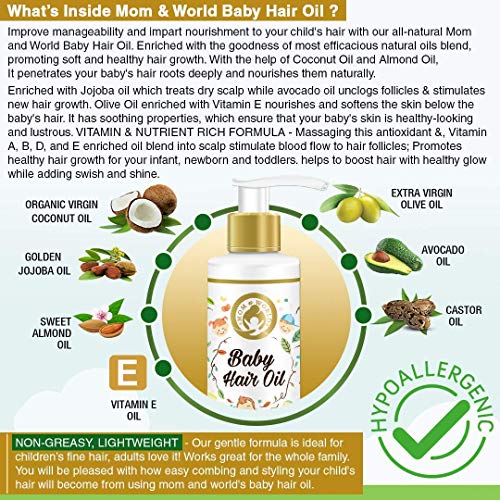 Mom & World Baby Hair Oil With Organic & Coldpressed Natural Oil For Kids, 200 Ml (Momwld12) #TOP4
