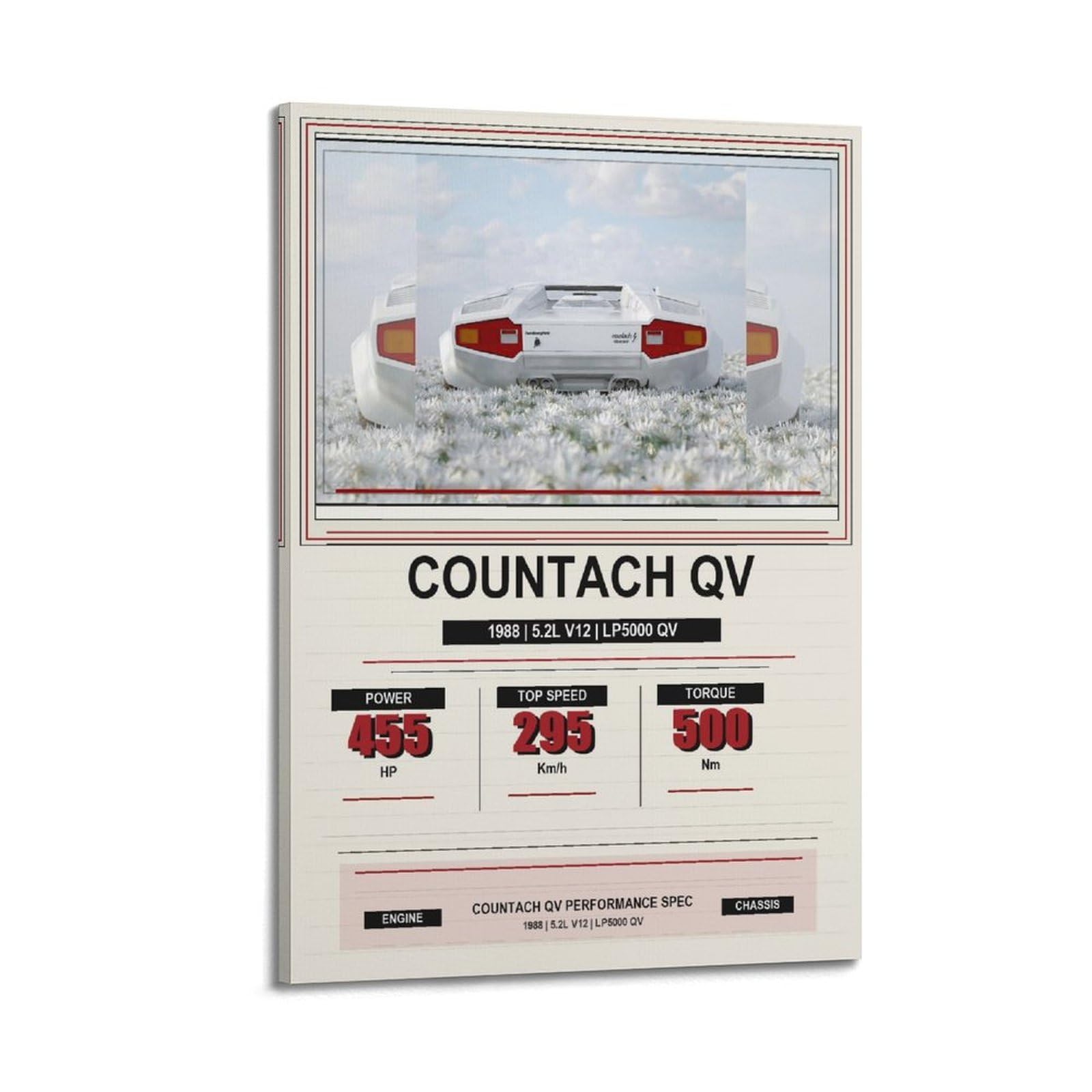 OKAHYS Technical Italian Supercar Poster Countach QV White Performance Modern Decorative Canvas Prints - Ideal Wall Art for Family, Man Cave, Game Room, Boys & Girls Bedroom 20x30inch(50x75cm)