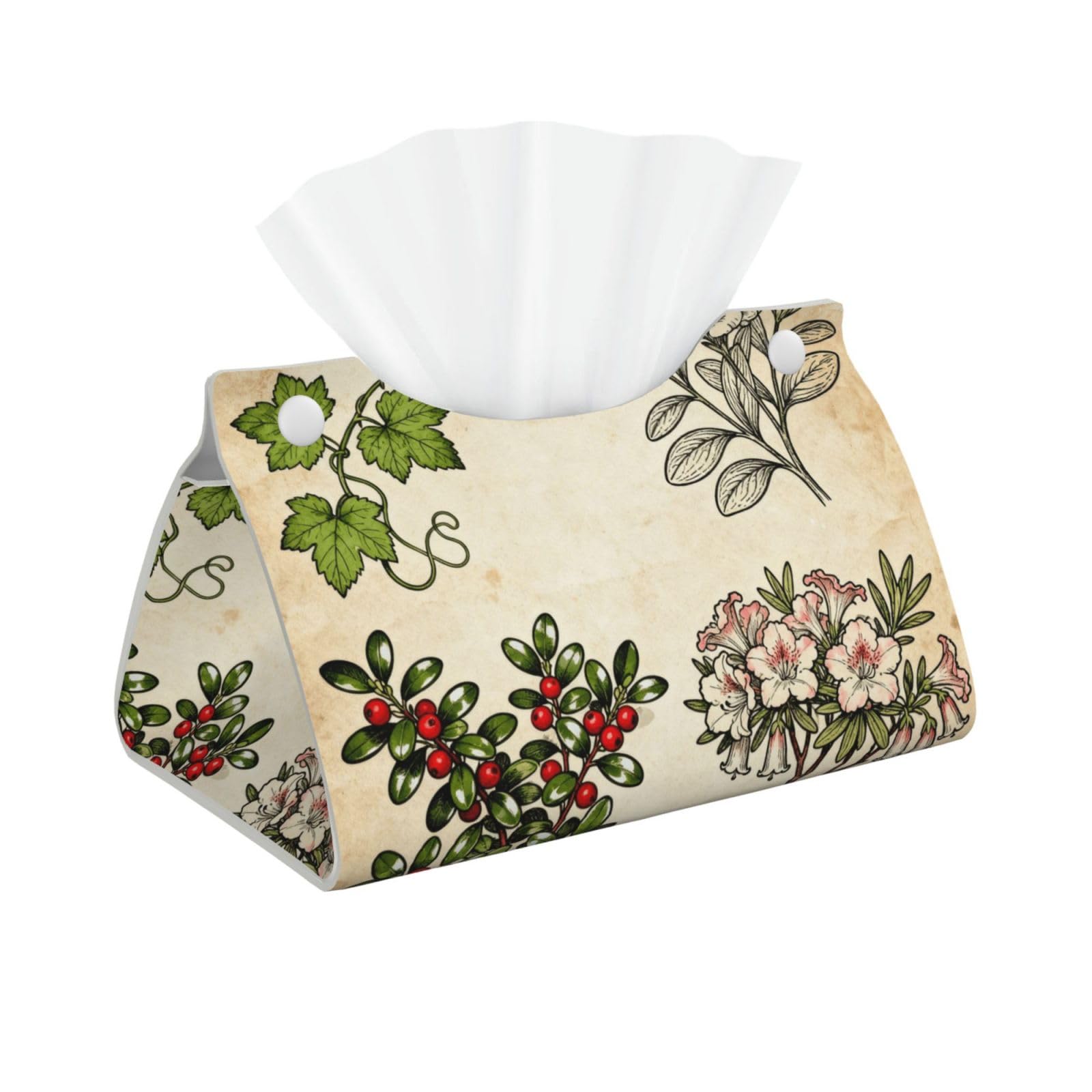 Plant Guide Long Leather Tissue Box Cover-Waterproof PU Leather Tissue Holder for Bathroom, Decorative Rectangular Tissue Case