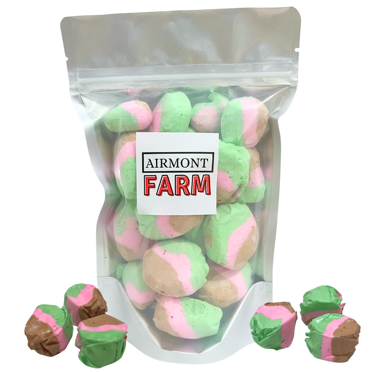 Freeze-Dried Candy Salt Water Taffy 2 oz - Cut To Bite Sized Pieces - Ships In Box - Deliciously Crunchy, Intense Flavor, Lightweight Snack (Spumoni)
