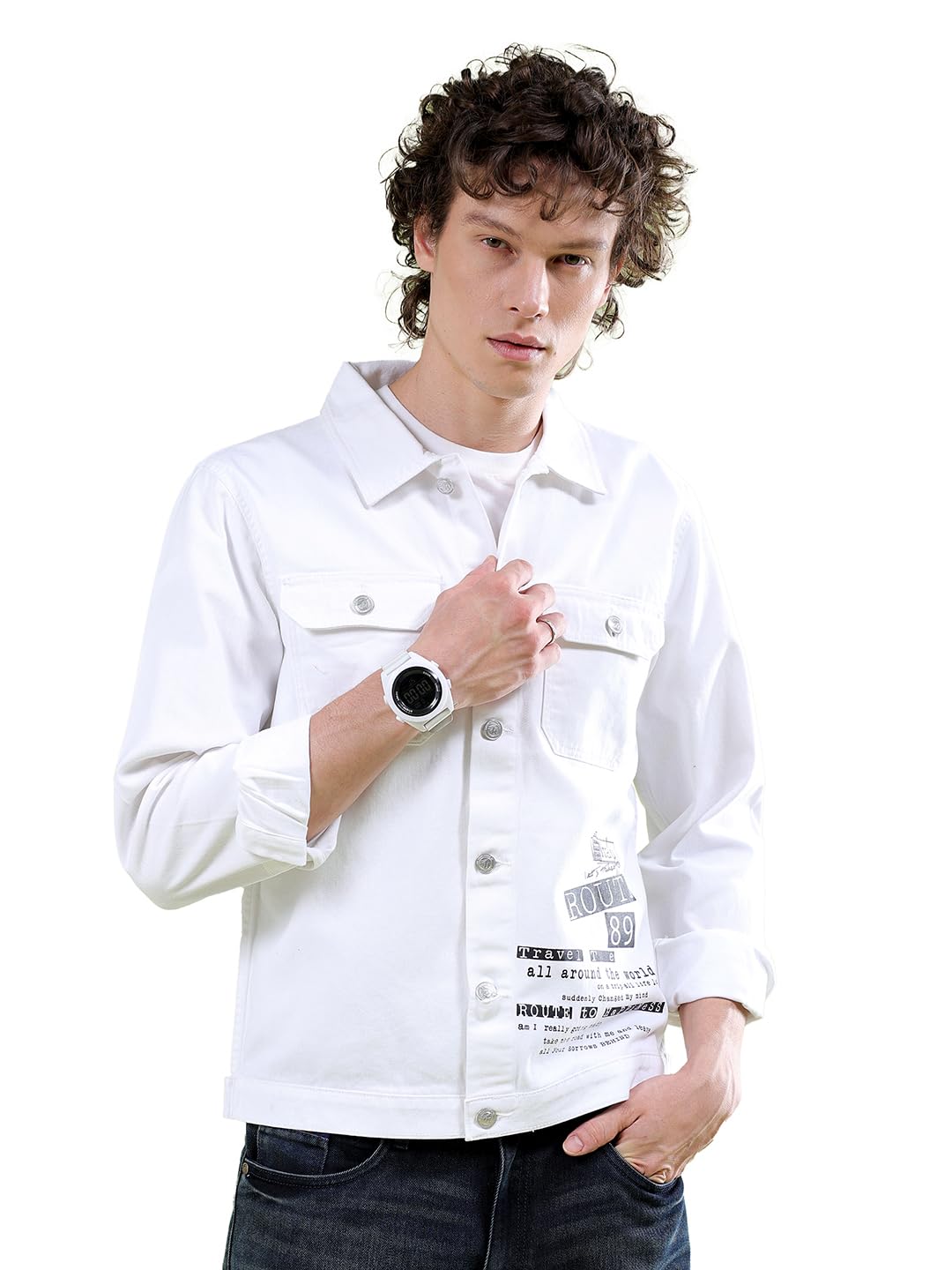 the indian garage co Men Slim Fit Placement Print Trucker Jacket-picture-22