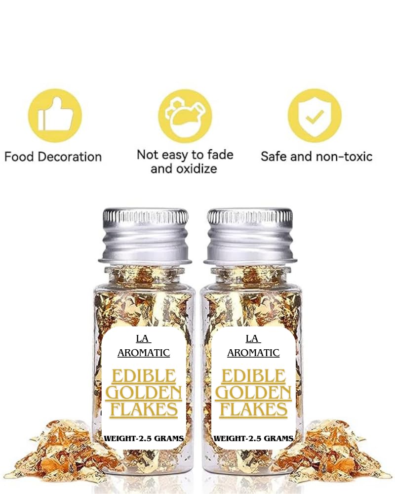 La Aromatic Edible Gold Leaf Cake Decoration Gold Flakes Food Gold Foil Decoration Chocolates Decor Gold Leaf flakes for Cooking Dessert Decoration Crafts Makeup 2Pcs-(2.5 Grams Each) - Image 7 thumbnail
