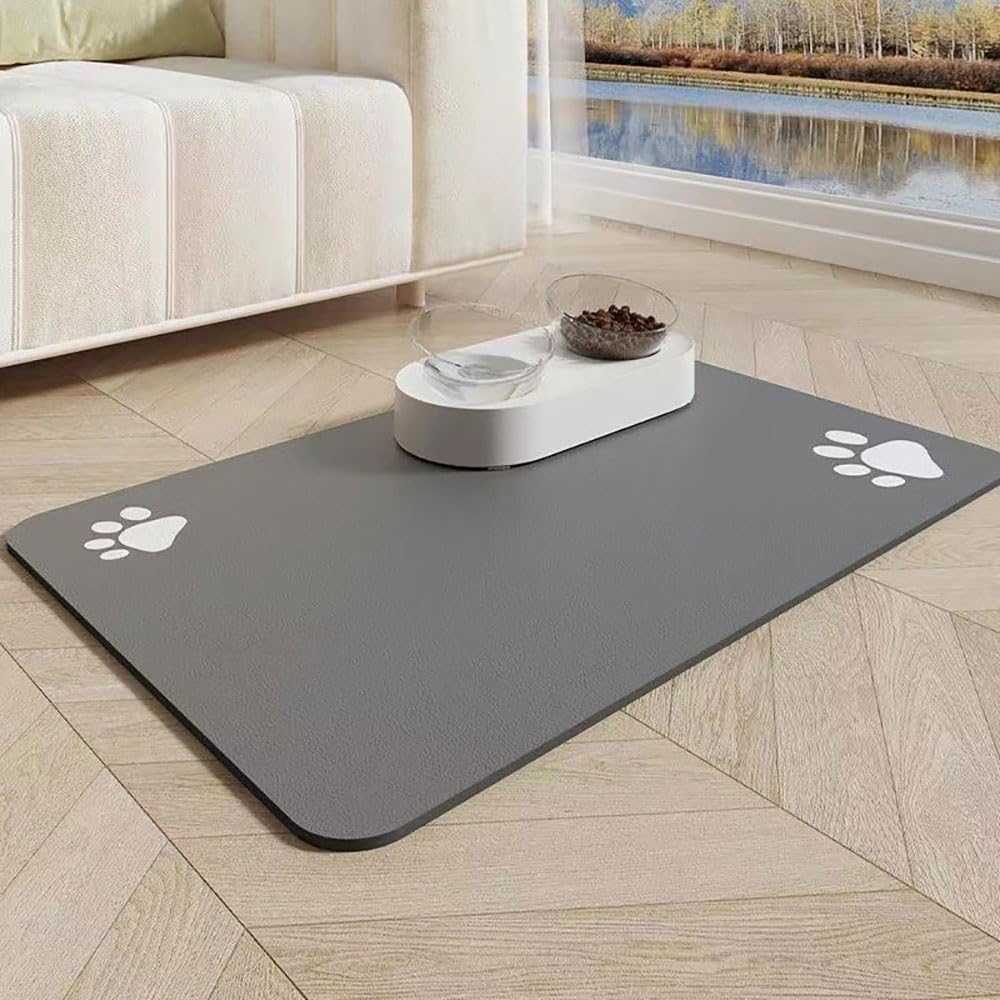 Mateju Dog Food Mat, Solid Color Absorbent Quick Drying Pet Feeding Mat for Food and Water, Dog Bowl Mat Non-Slip Cat Food Mats, Puppies & Kittens Dog Mat for Bowls (Dark gray,40x60cm)