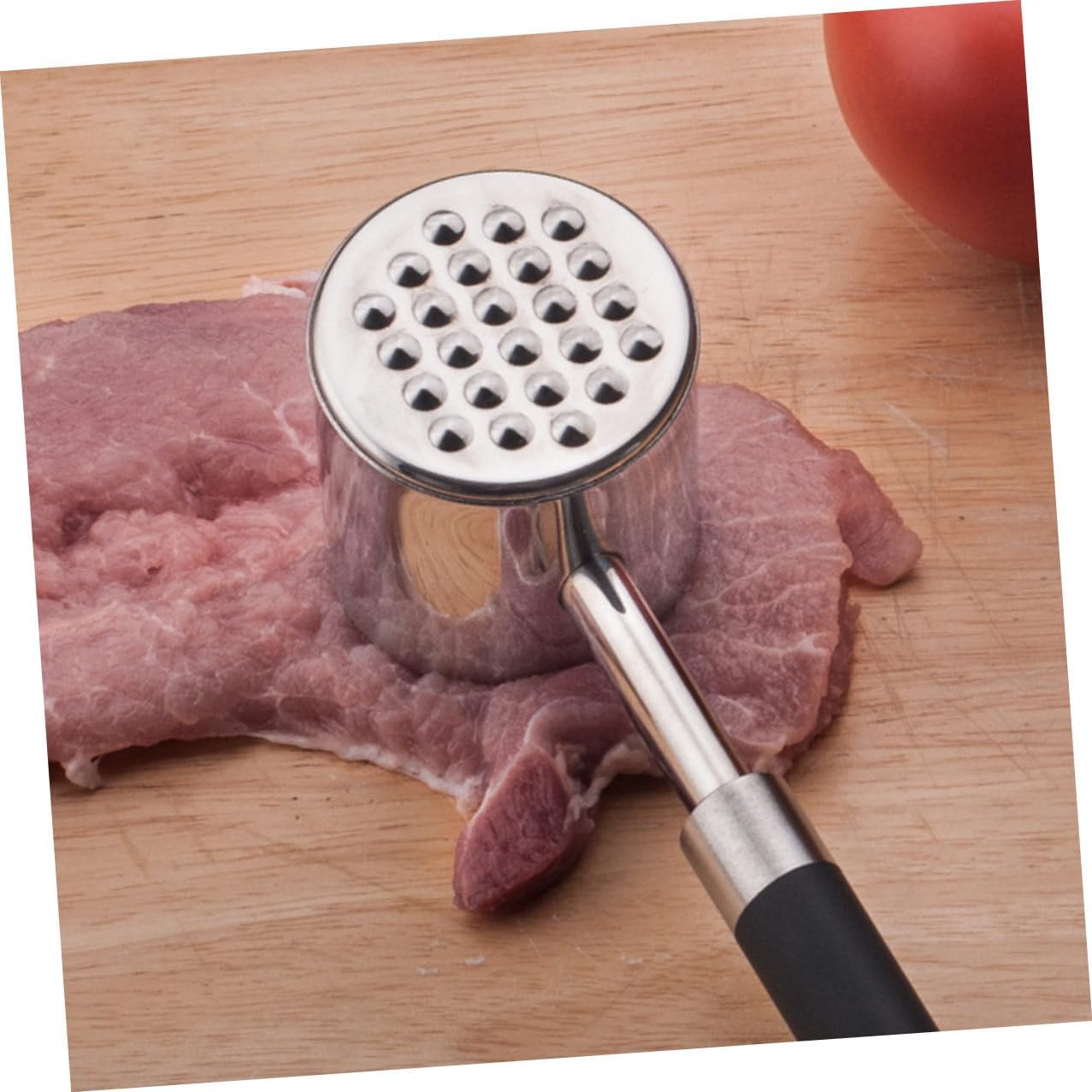 UKCOCO 304 Stainless Steel Meat Tenderizer Mallet with Black Non-slip Handle, Double-sided Steak Hammer for Beef and Pork, Kitchen Meat Pounder Tool for Household Tenderizing and Cooking