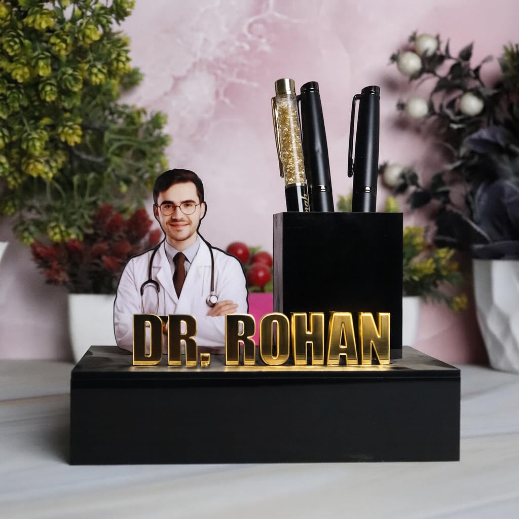 WEHATKE Personalized Doctor Name Pen Stand with Photo and Name, Acrylic Desk Organiser and Nameplate for Clinic and Office, Doctor Gift for Clinic Opening, Graduation and Doctors Day 2