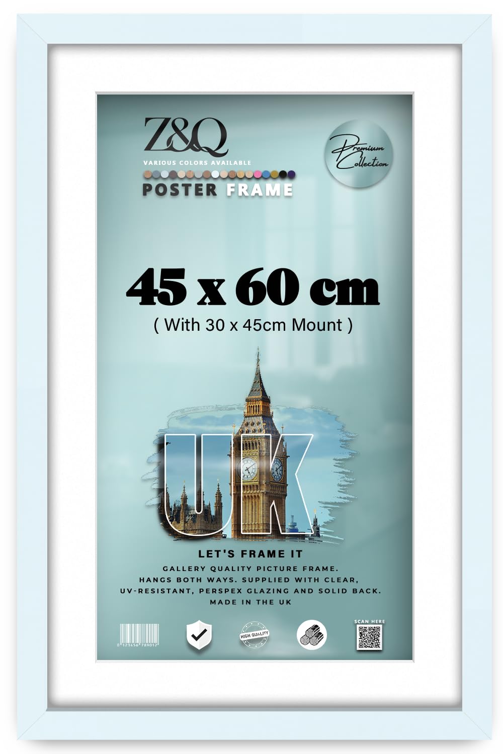 Z&Q Sturdy 45x60 CM Photo Frame With 30x45CM Mount MDF ETON Wood 24x15MM Molding Shatterproof Clear Perspex Front (White)