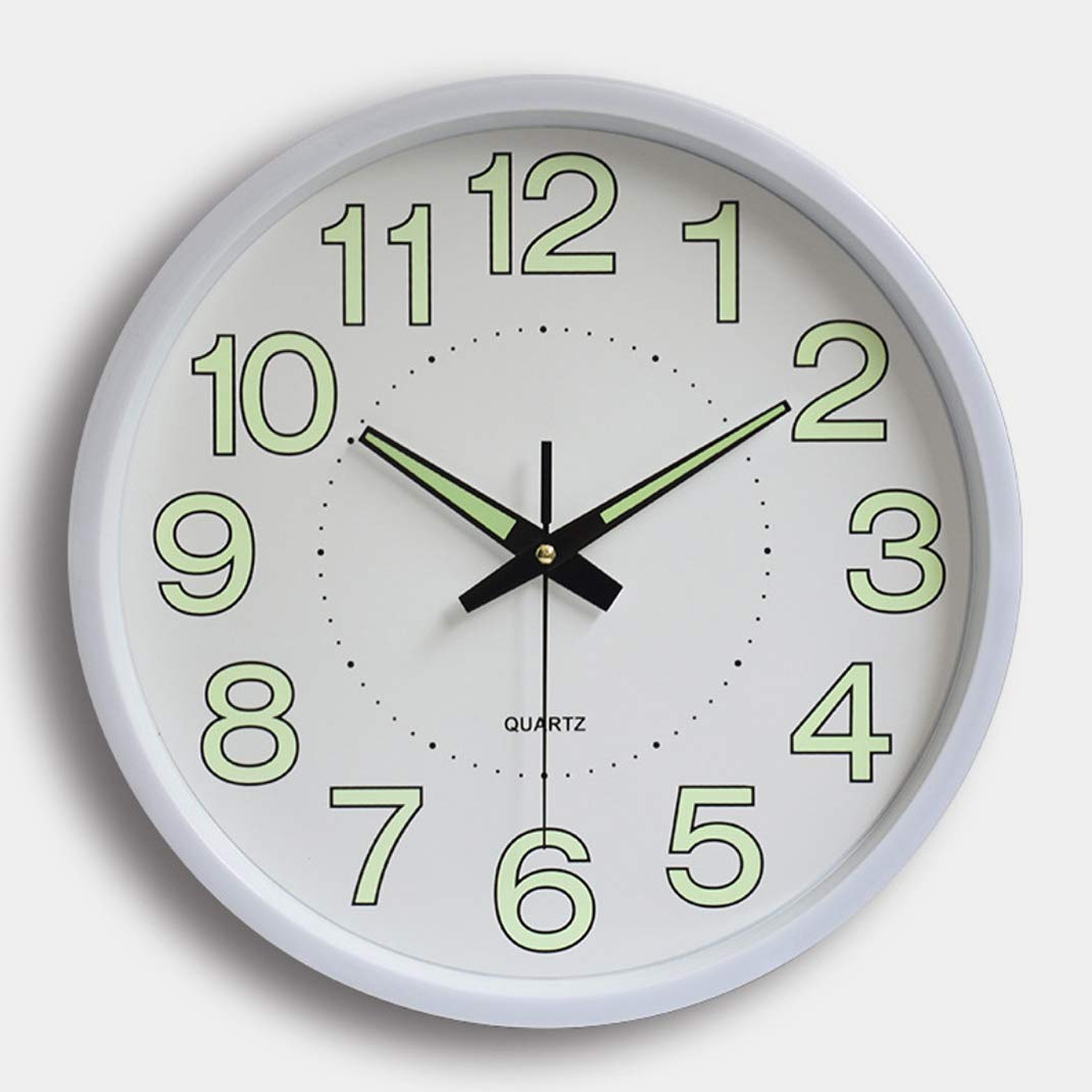 AMKEY 12 Inches/30cm Night Light Clock, Modern Silent Non-Ticking Wall Clock with Glowing Hands Luminous Numerals Decorations Quartz Clocks,White