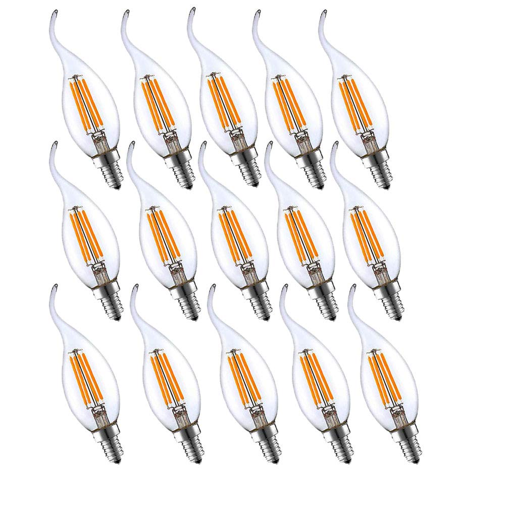 Packung mit 15 E14 LED Kerze Lampe,Retro Nicht Dimmbar Glühfaden Classic Kerzenform Filament,4W(Entspricht 40 W Halogenlampe) 2700K Warmweiß 400LM Klare Kerzenlampe
