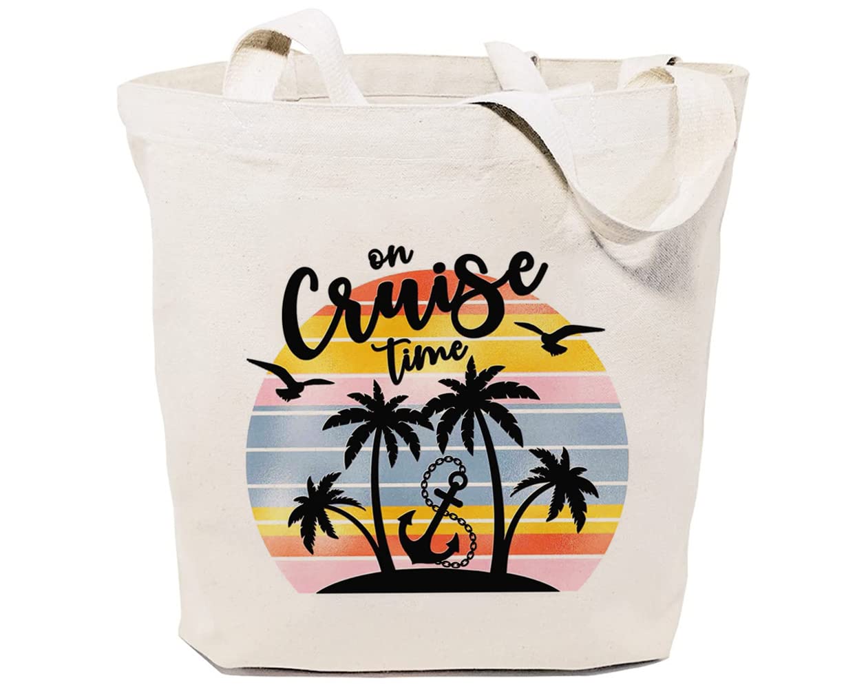 GXVUIS On Cruise Time Canvas Tote Bag for Women Travel Beach Reusable Grocery Shoulder Shopping Bags Girls Gifts