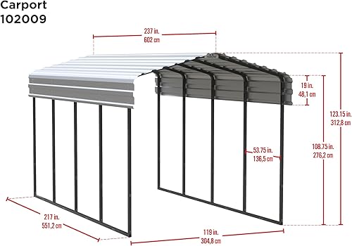 Miniatura 6 de Arrow Cochera de acero galvanizado, kit de cochera de metal compacto para automóvil, 10' x 20' x 9', carbón